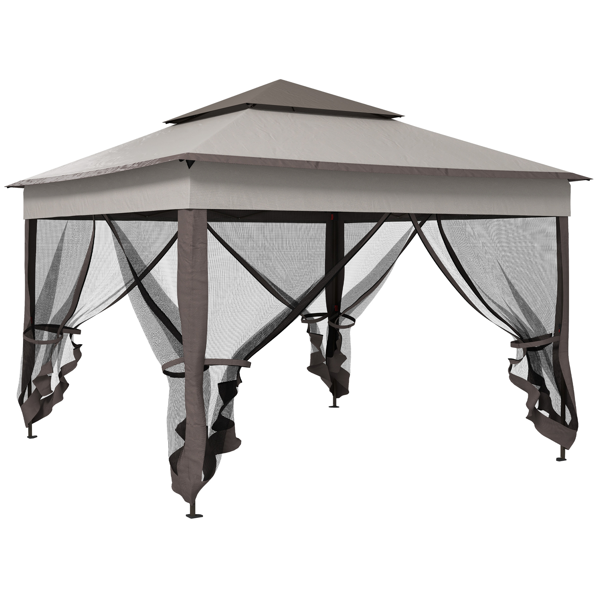 3 x 3(m) Pop Up Gazebo, Double-roof Garden Tent with Netting and Carry Bag, Party Event Shelter for Outdoor Patio, Light Grey - Life Essentials