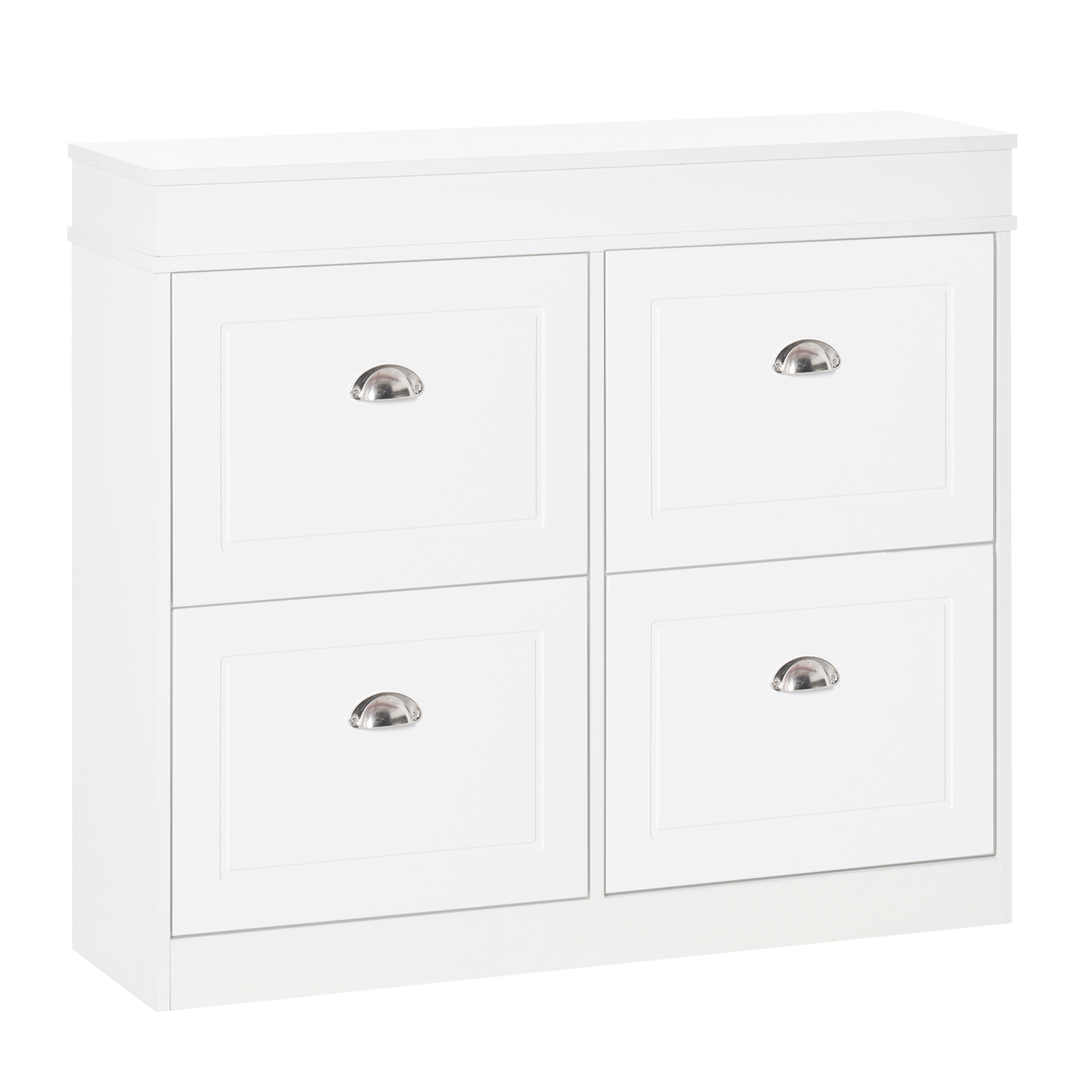 Shoe Cabinet with 4 Flip Drawers Wood Tipping Bucket Narrow Storage Cupboard with Adjustable Shelf Hall Organizer for Entrance Foyer White - Life 
