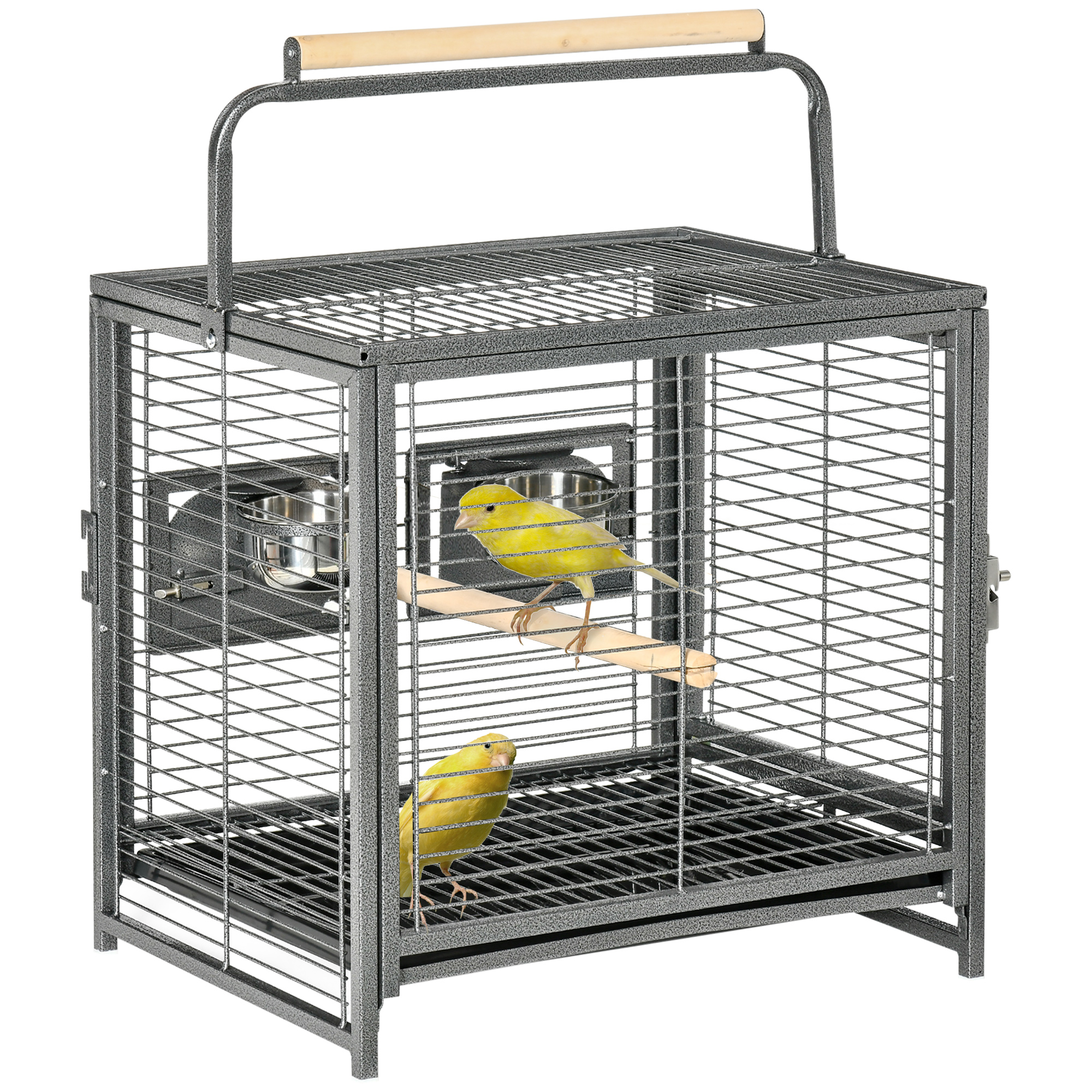 Metal Parrot Cage Bird Carrier Green Cheek Canary Parakeet Cockatiel Small Parrot Travel Breeding Cage Wooden Perch Black - Life Essentials