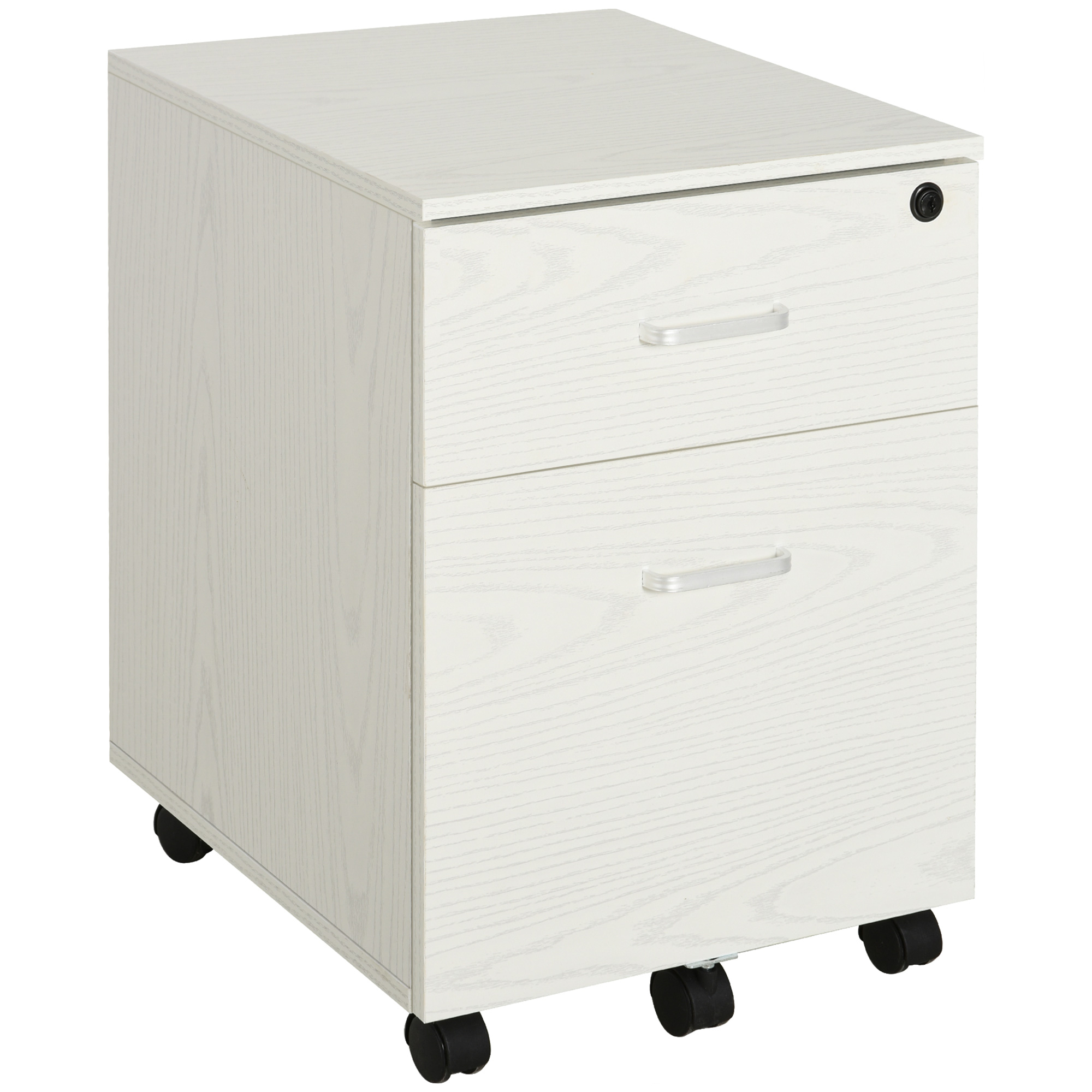 2-Drawer Locking Office Filing Cabinet w/ 5 Wheels Rolling Storage Hanging Legal Letter Files Cupboard Home Organisation White - Life Essentials