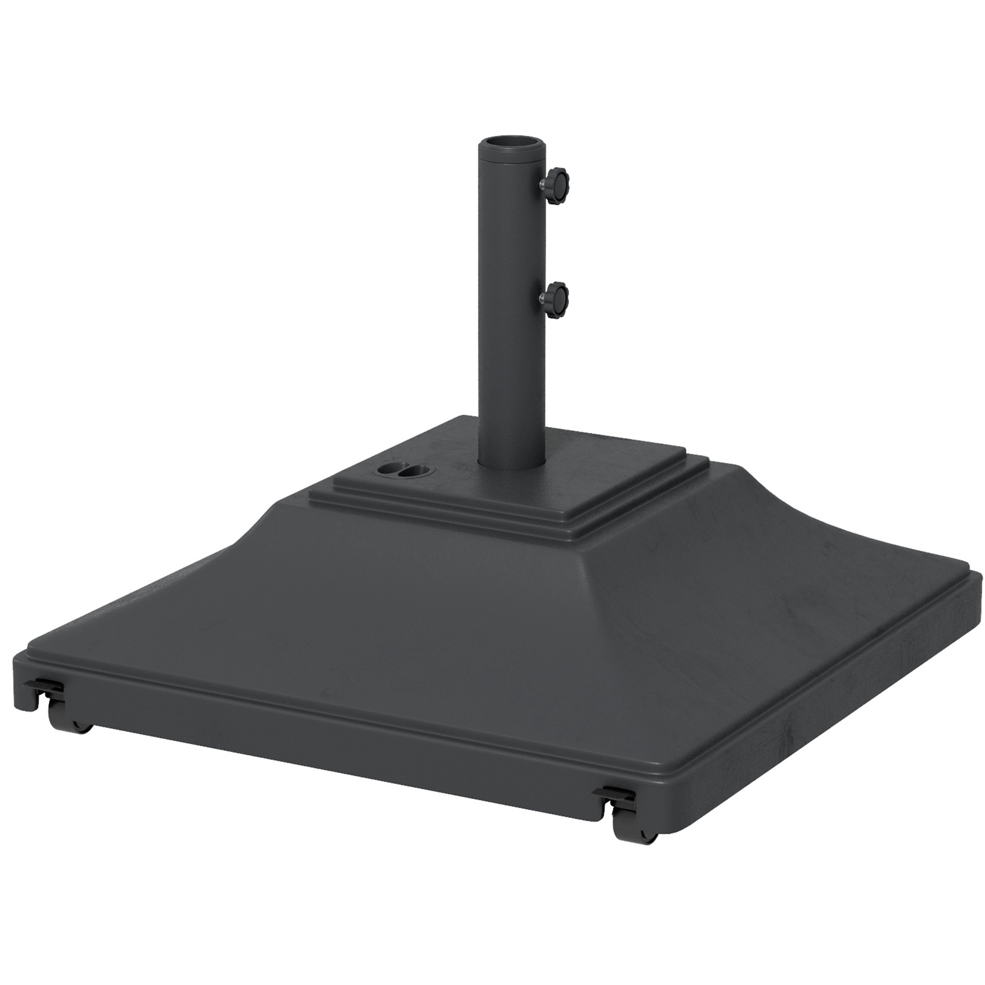 60kg Square Parasol Base with Wheels, 38mm, 48mm Heavy Duty Plastic Umbrella Stand, Fillable Parasol Stand for Outdoor Patio Umbrella, Black - Life 