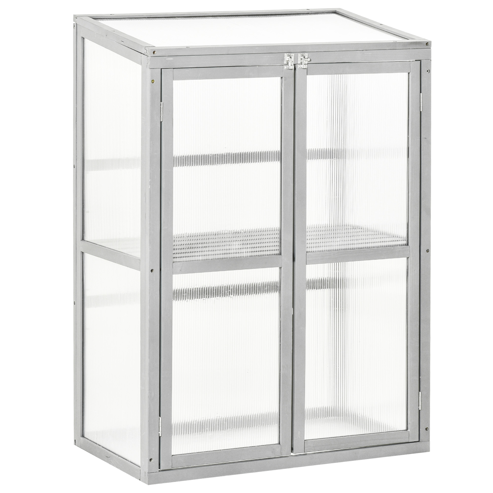 Wooden Cold Frame Greenhouse Garden Polycarbonate Grow House w/ Adjustable Shelf, Double Doors, 76 x 47 x 110 cm, Grey - Life Essentials