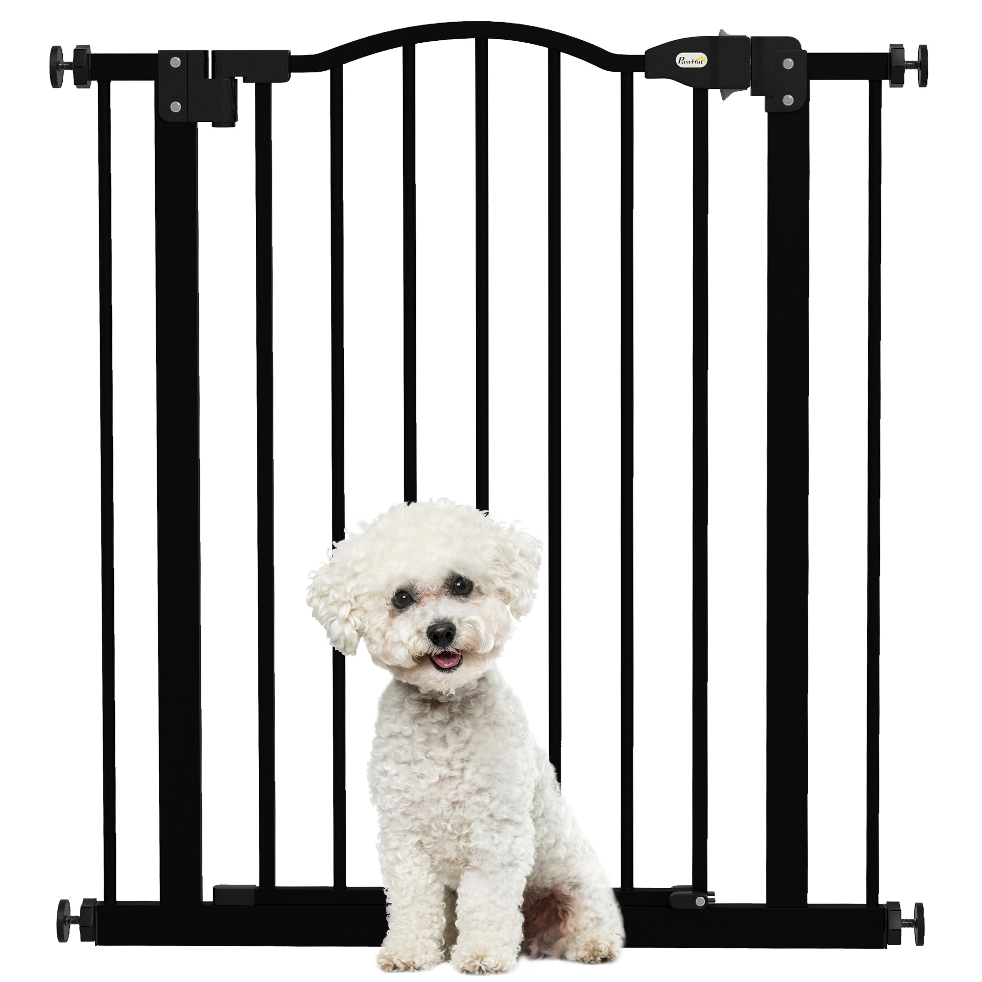 Metal 74-80cm Adjustable Pet Gate Safety Barrier w/ Auto-Close Door Black - Life Essentials