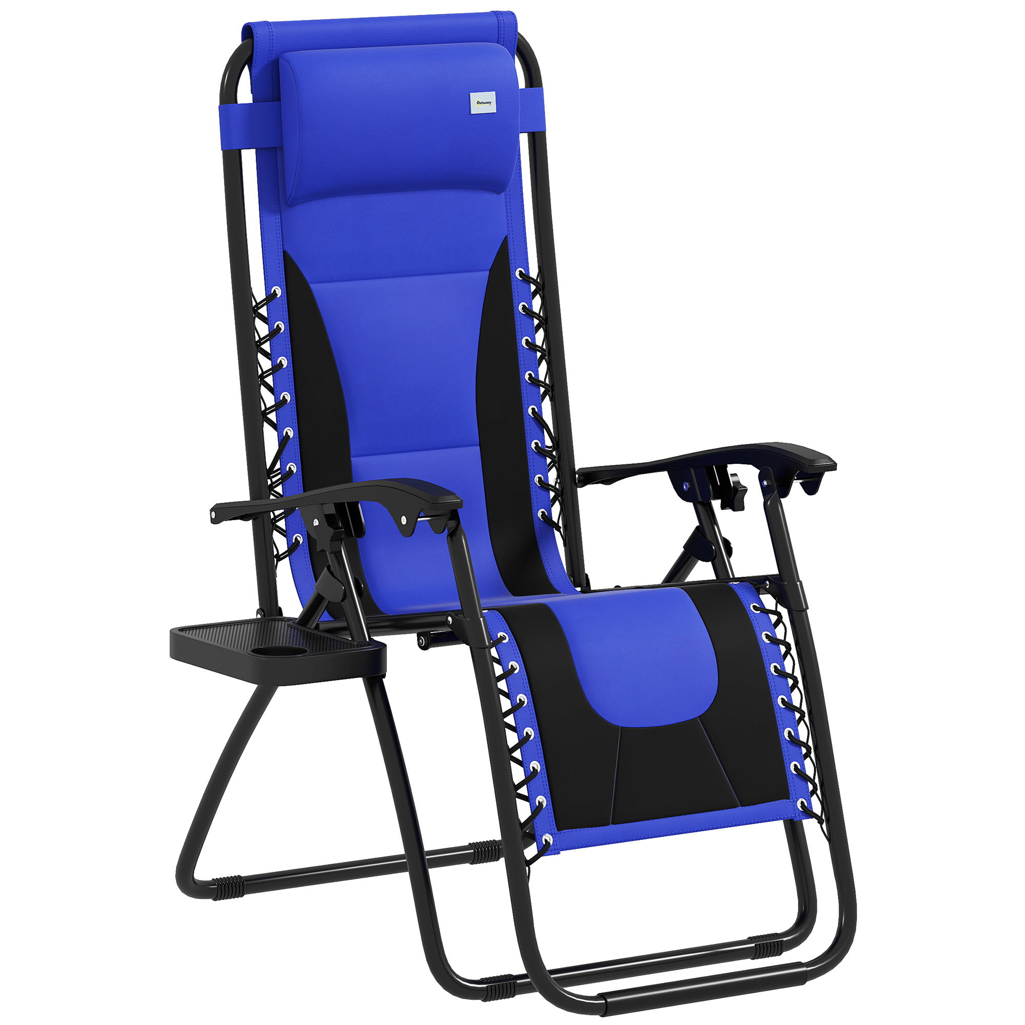 SUNVISTA Folding Zero Gravity Lounger Chair with Cushion, Cup Holder & Headrest, Recliner for Garden, Blue - Life Essentials
