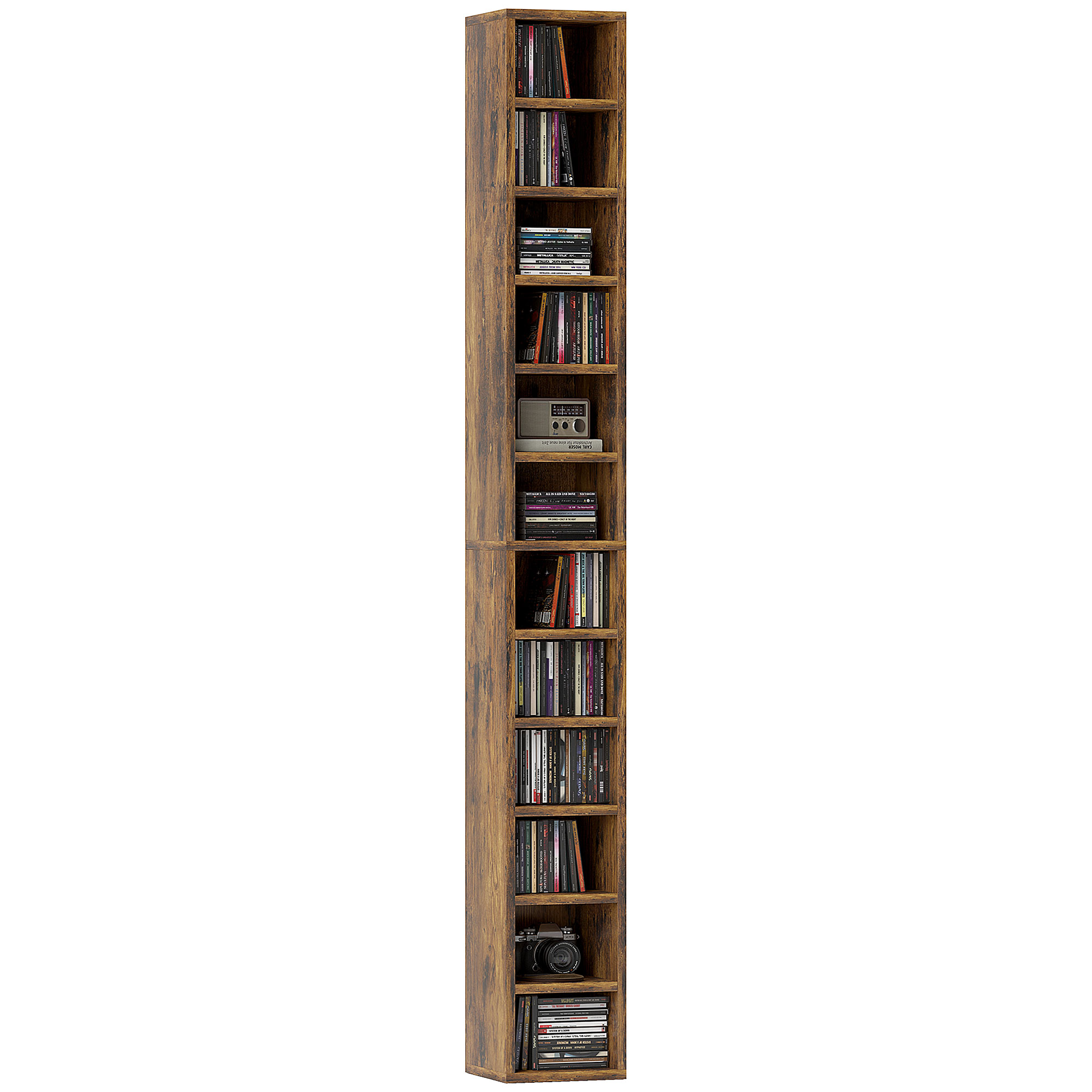 HERON 204 CD Tall Narrow Media Storage Tower - Rustic Brown - Life Essentials