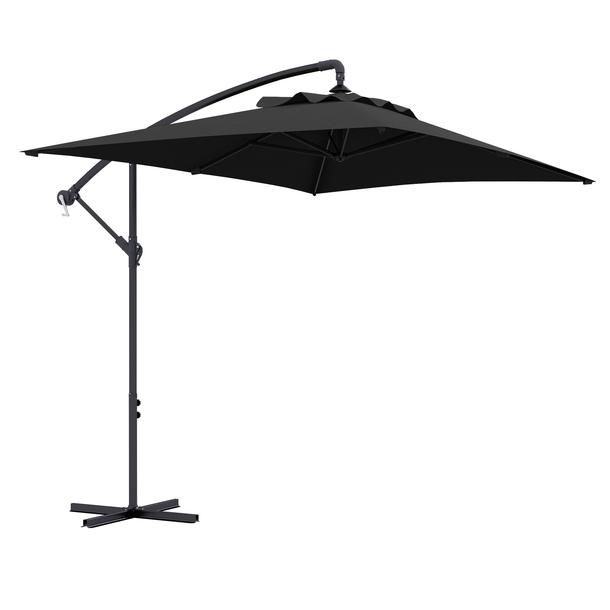 3x2m Cantilever Parasol with Cross Base, Banana Parasol with Crank Handle and 6 Ribs, Rectangular Hanging Patio Umbrella - Life Essentials