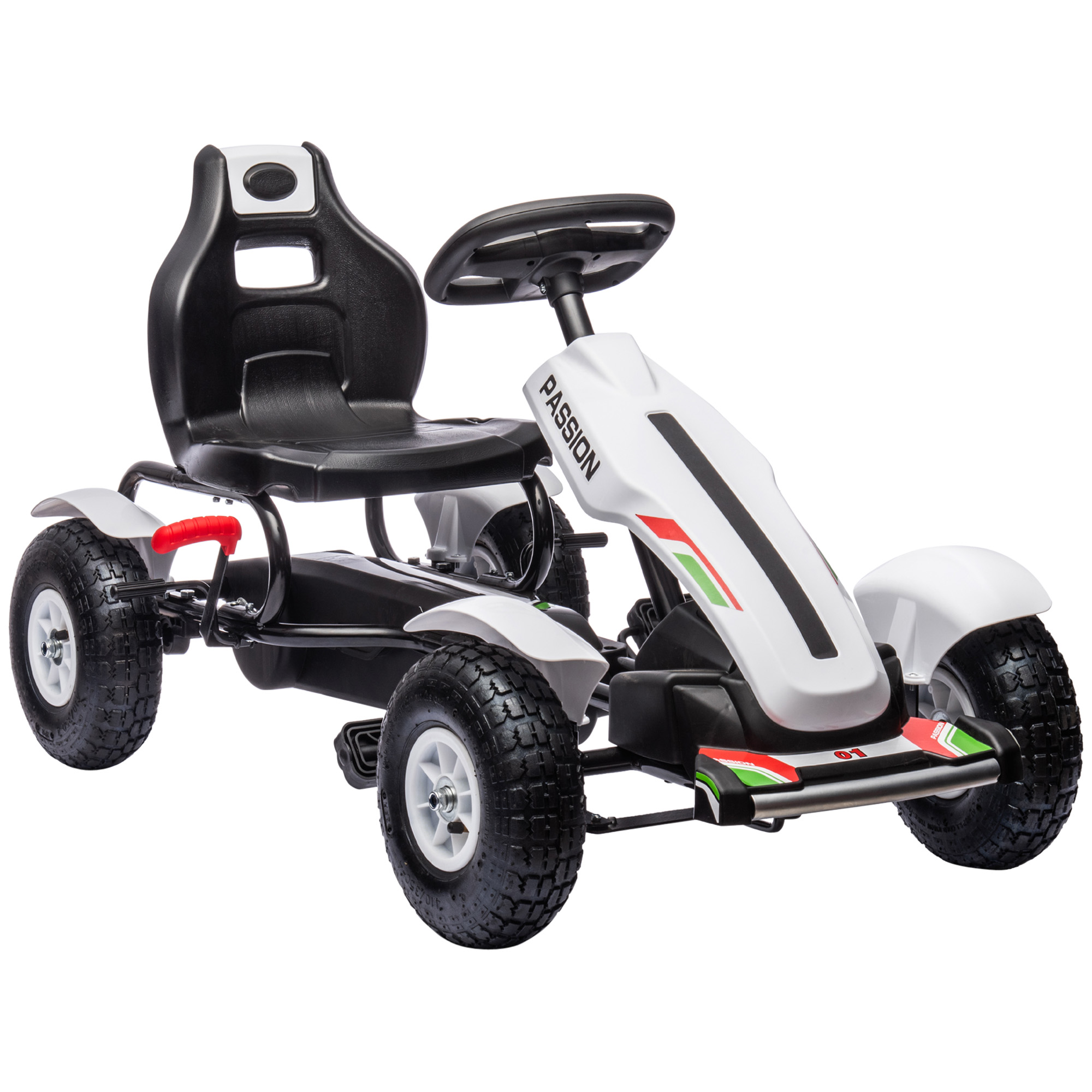 Children Pedal Go Ride On Racer Car with Adjustable Seat, Inflatable Rubber Handbrake - White - Life Essentials