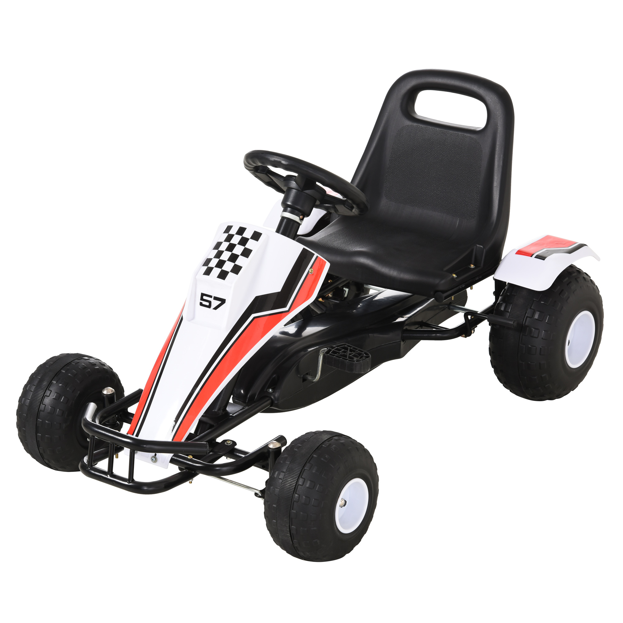 Kids Adjustable Seat PP Pedal Go-Kart White/Red - Life Essentials