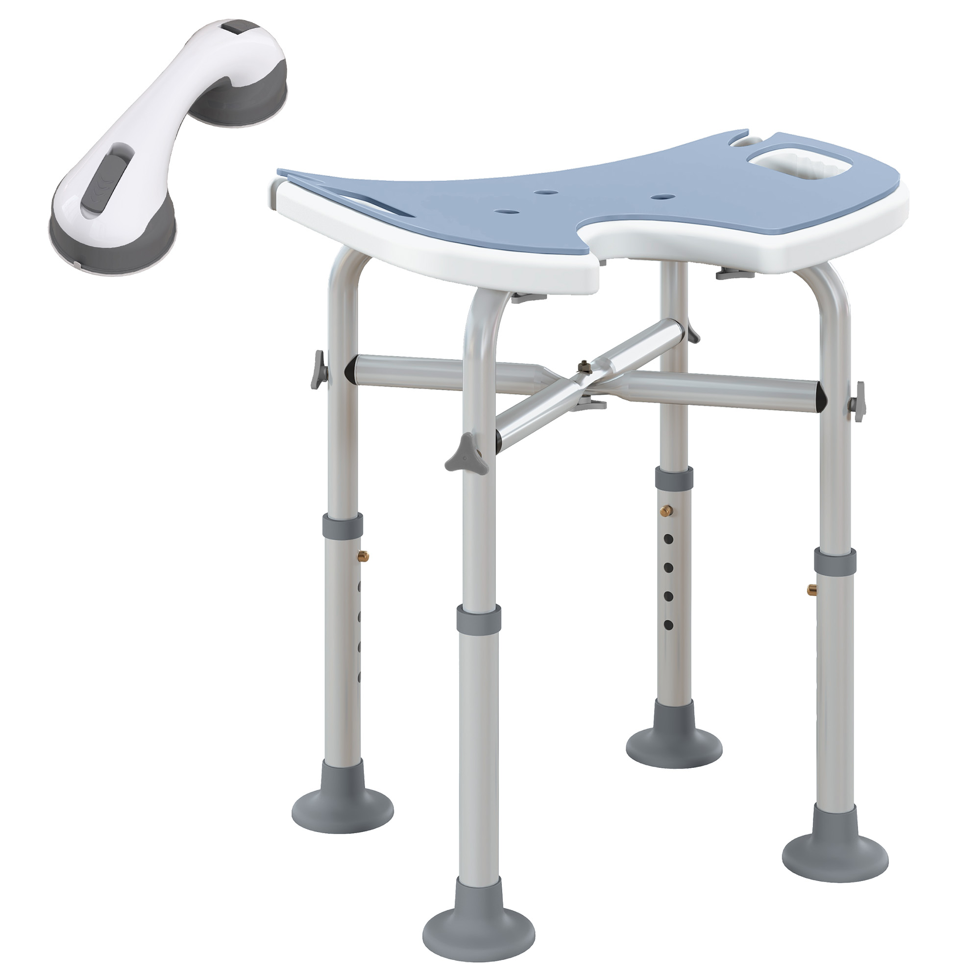 Scott Adjustable 'U' Seat Padded Shower Stool - Light Blue - Life Essentials