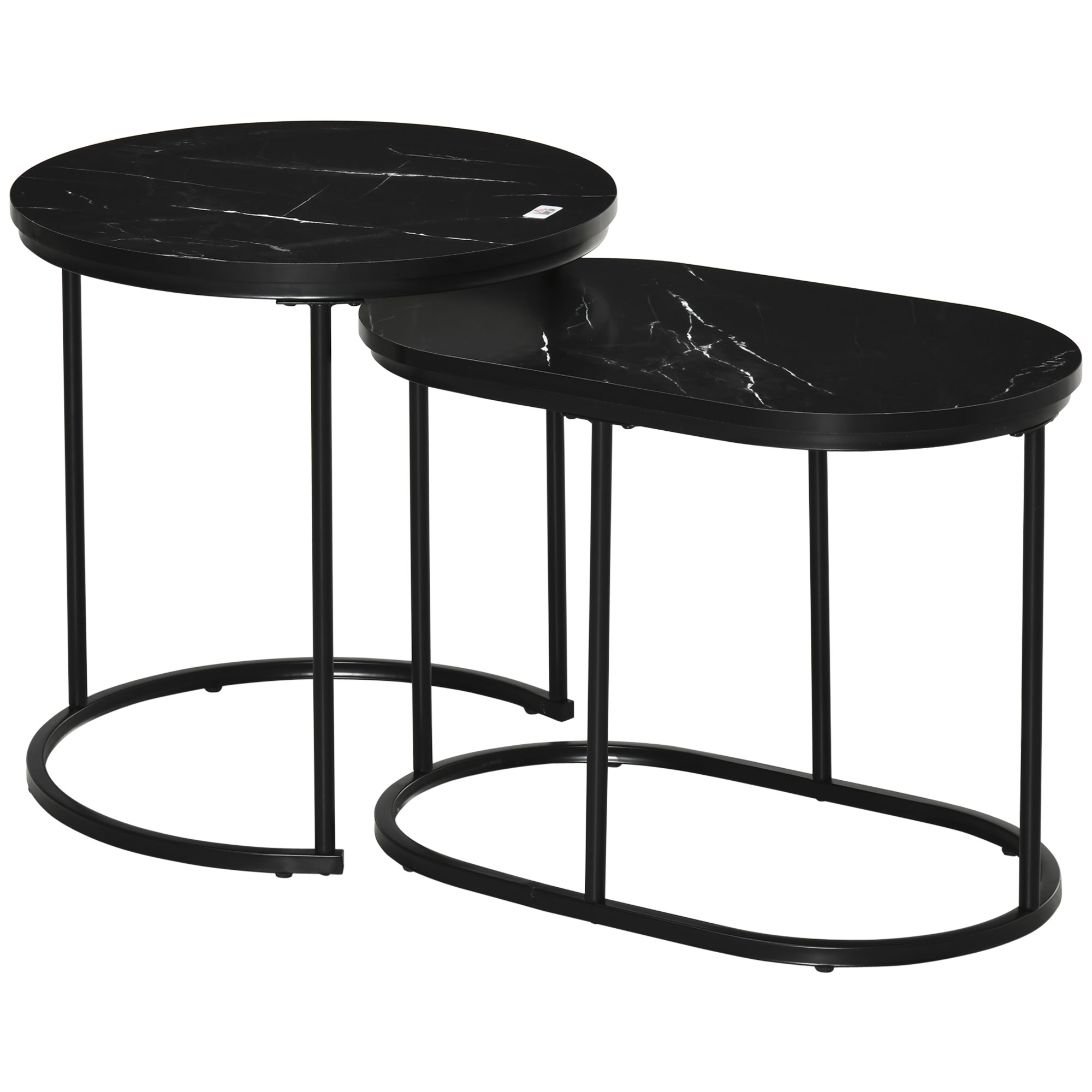 HERON Marble-Effect Nest of Tables - Black/White - Life Essentials