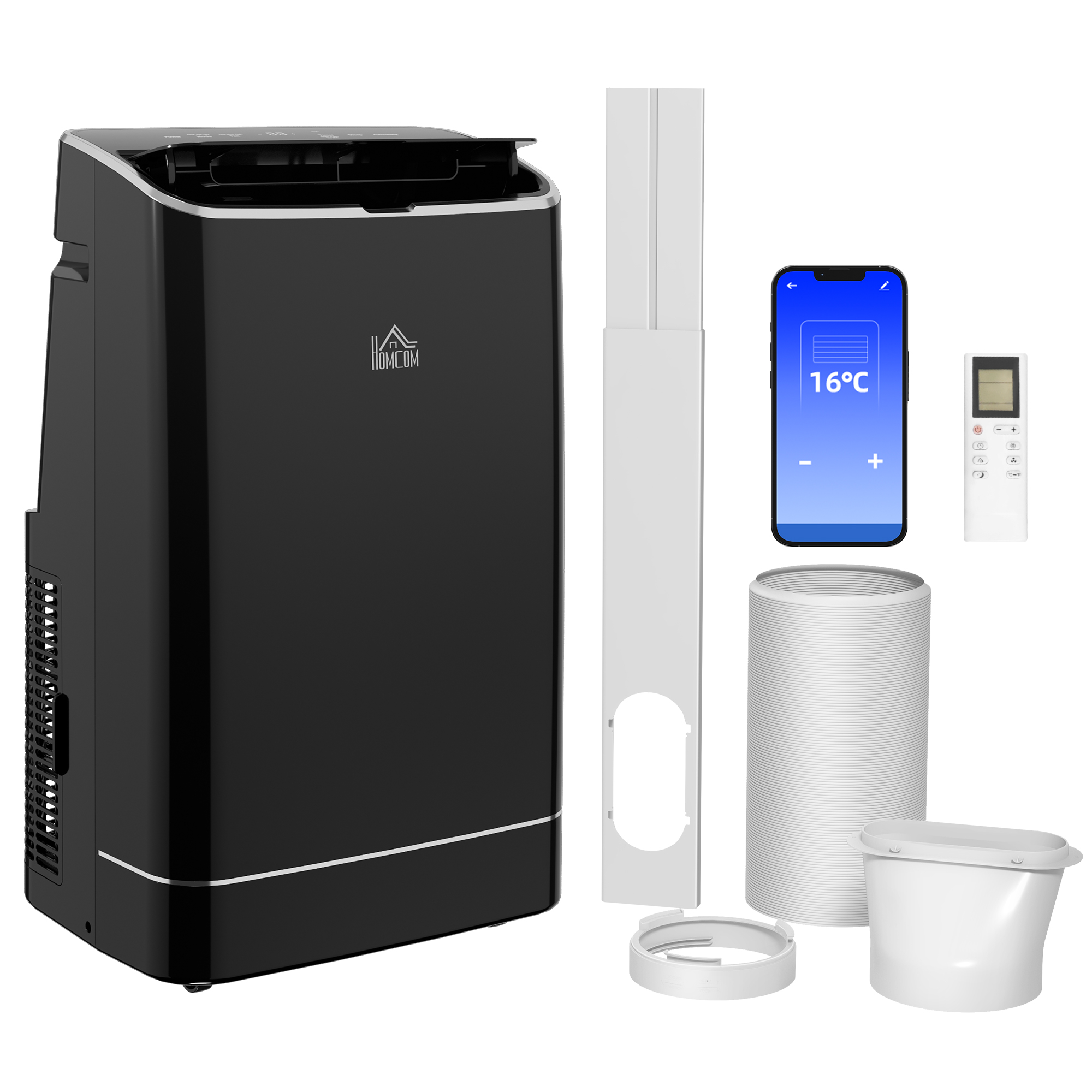 14,000 BTU Mobile Room Air Conditioner WiFi Compatible with Dehumidifier - Black - Life Essentials