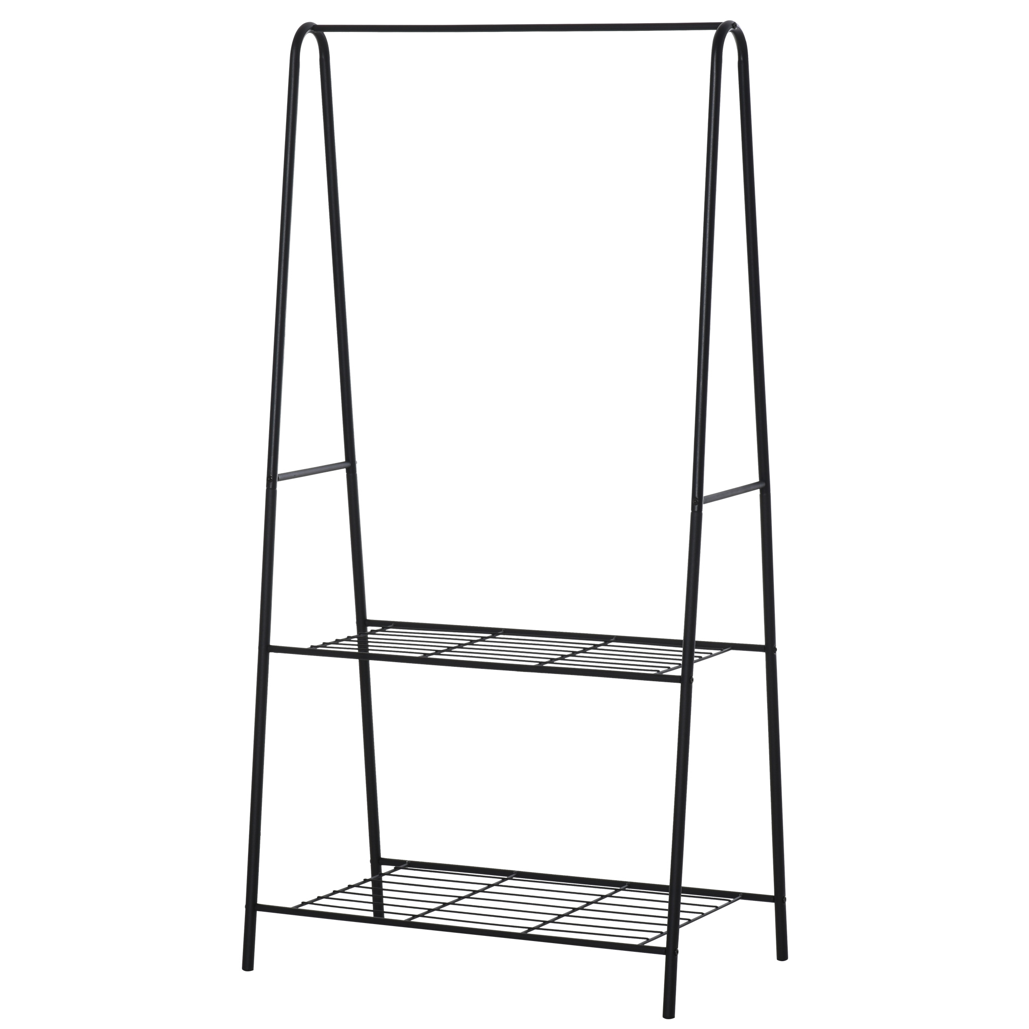 Metal Clothes Rack Coat Garment Hanger Hallway Organiser Hanging Rail Stand 2-tier Shoe Shelving A Shaped 77L x 45W x 153H cm Black - Life Essentials