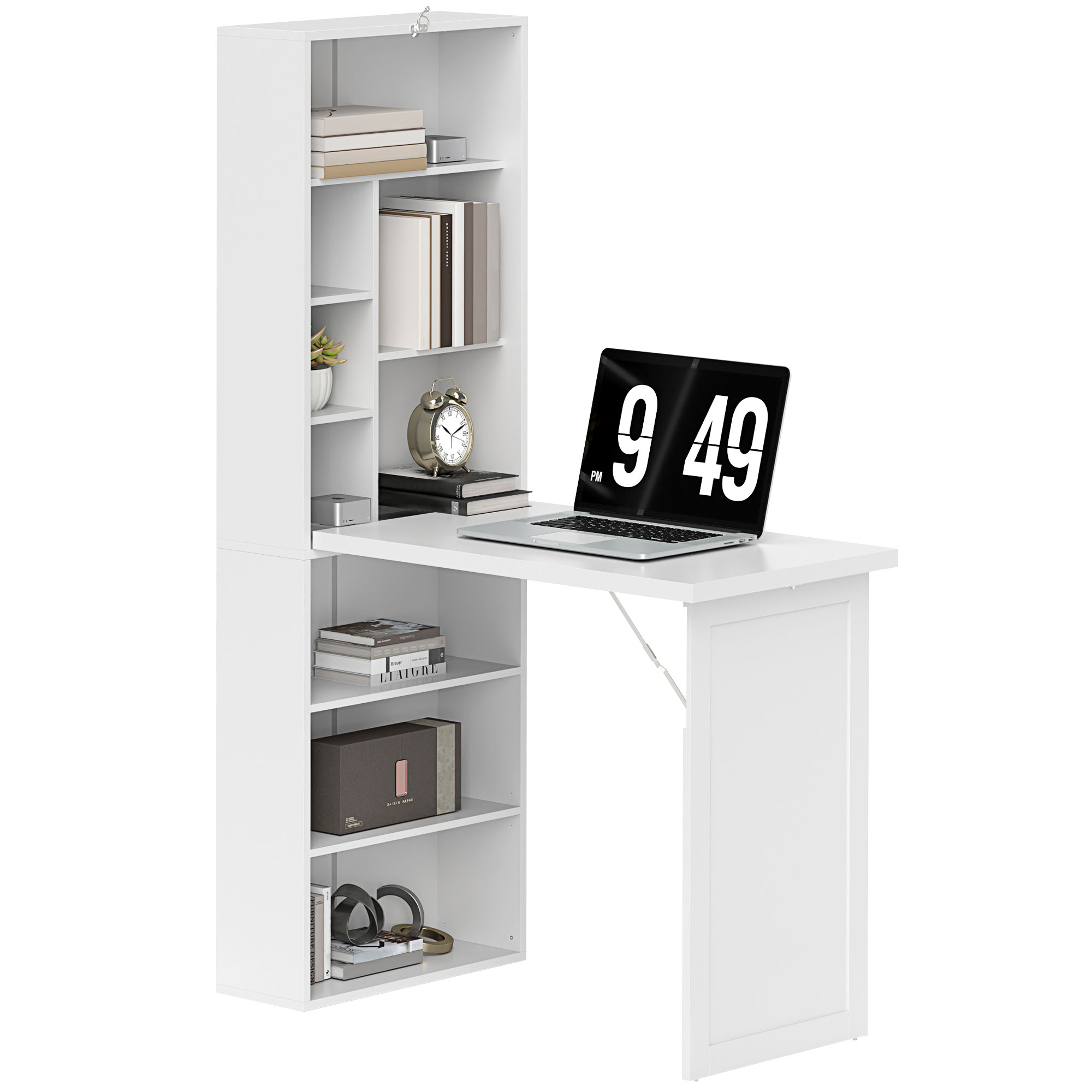 HERON Three-Part Work Desk, with Storage and Writing Board - White - Life Essentials