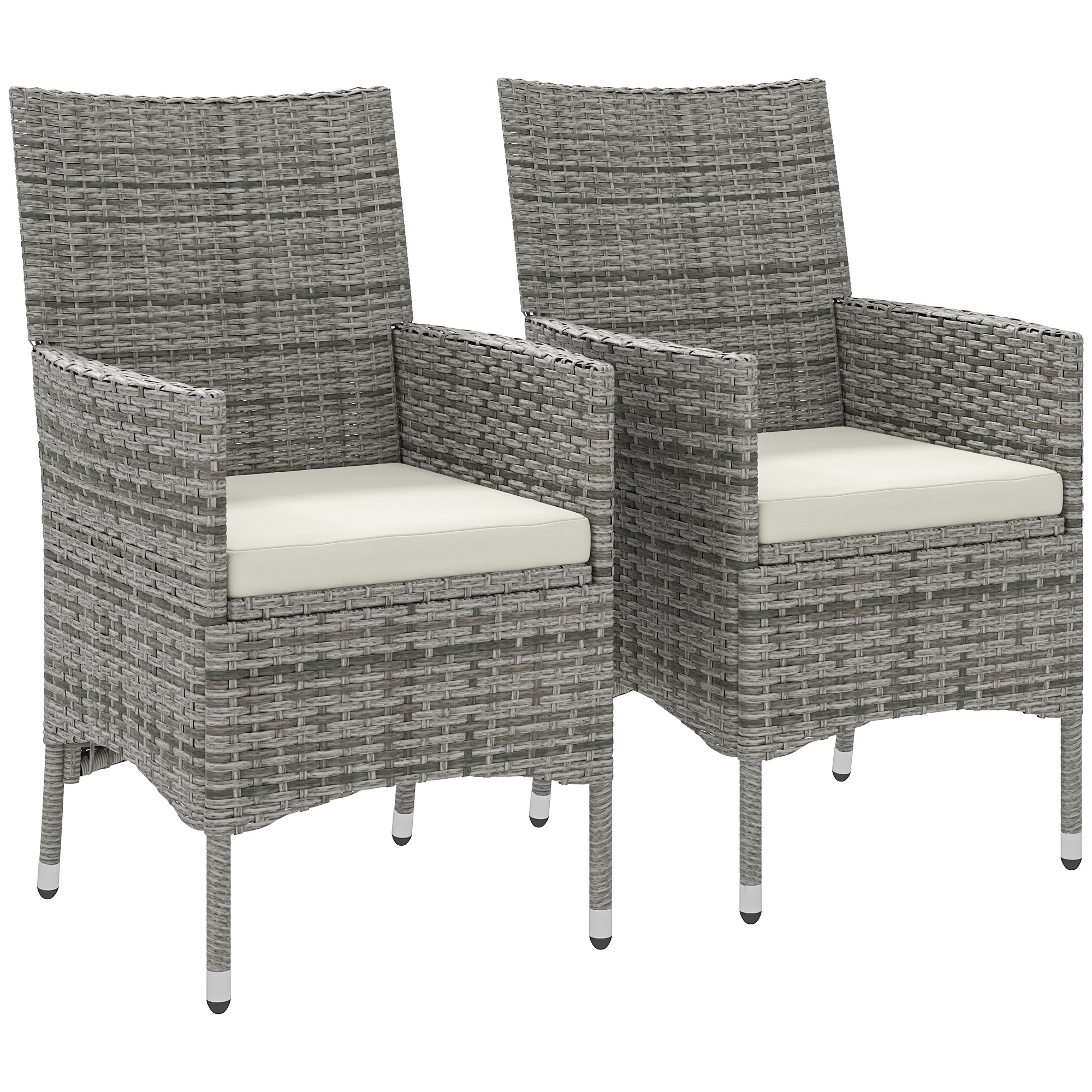 SUNVISTA 2 Pieces Rattan Garden Chairs Dining Chair Set with Cushion, Mixed Grey - Life Essentials