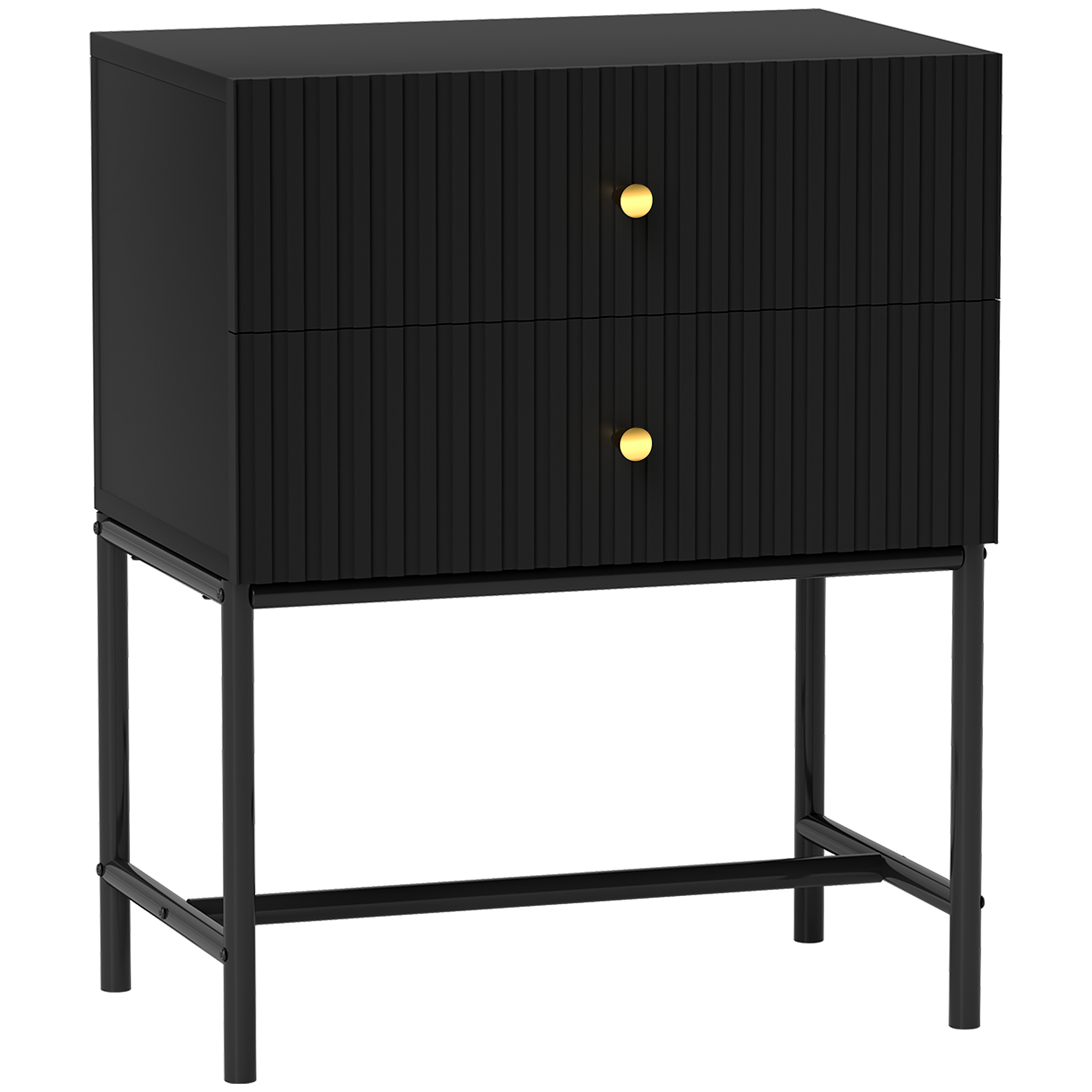 HERON Elegant Two-Drawer Bedside Table - Black - Life Essentials