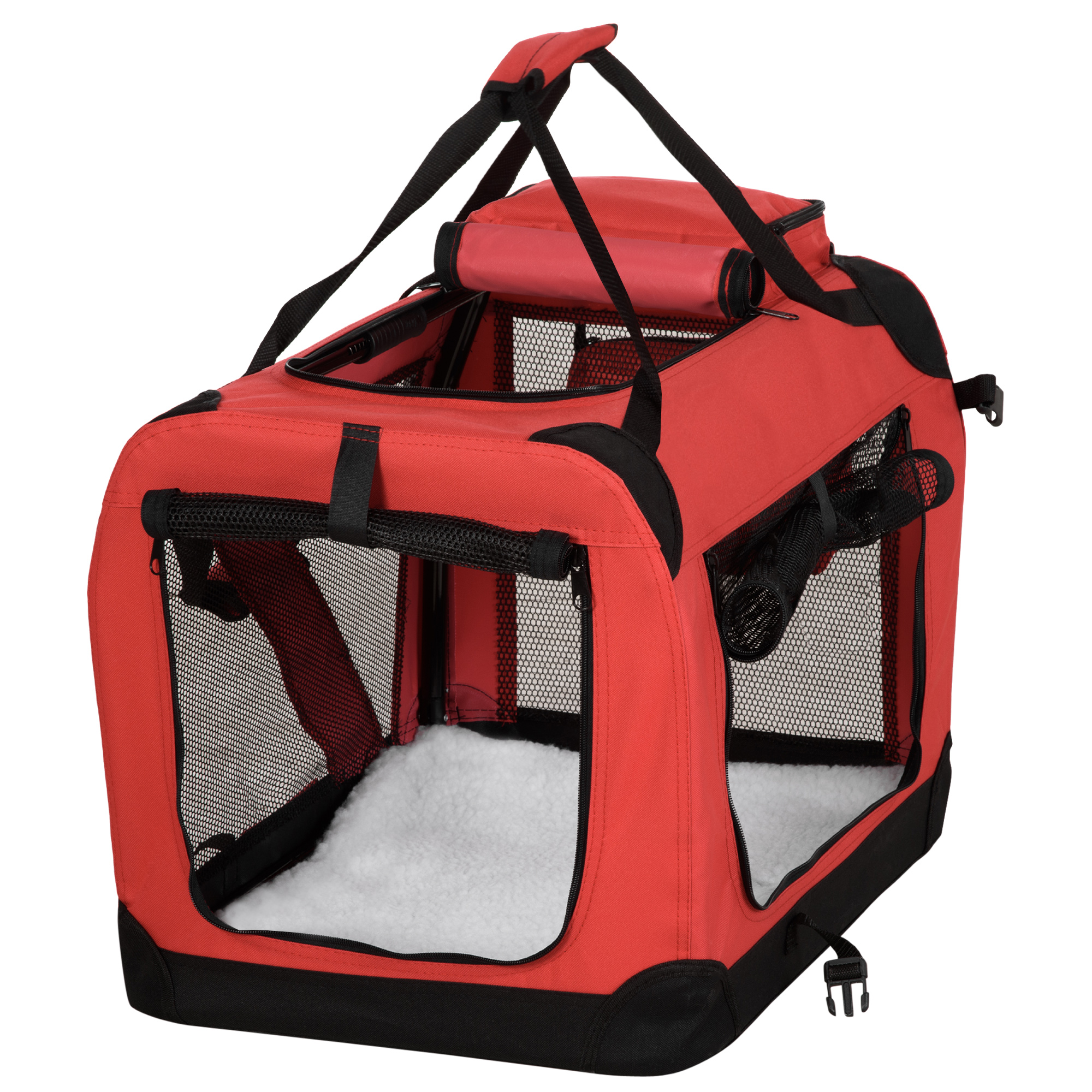 Dog Carrier Bag Portable Cat Carrier Folding Dog Bag w/ PVC Oxford Cloth for Small and Miniature Dogs, 60 x 42 x 42 cm, Red - Life Essentials