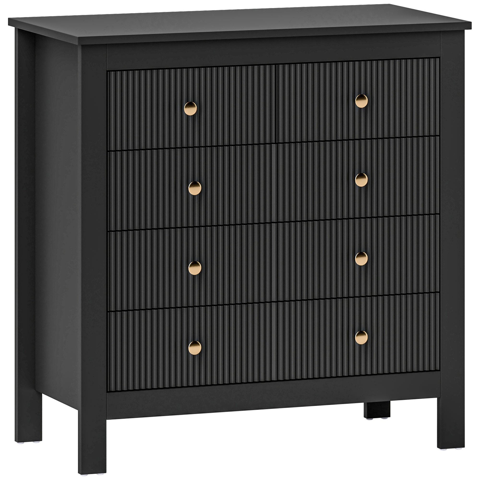 HERON Black Chest of Drawers - Medium-sized, 5 Drawers, Gold Hanldes - Life Essentials