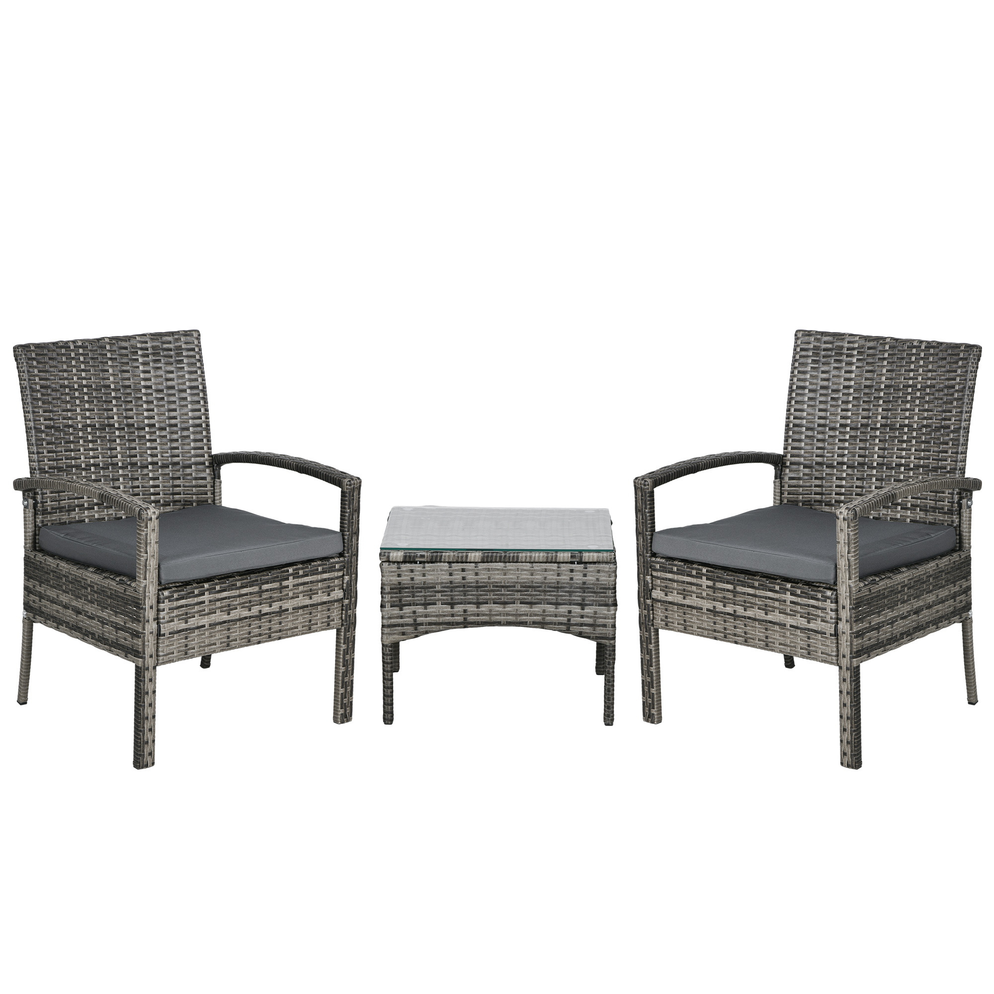 Jones 3 Pieces Outdoor Rattan Bistro Set with Coffee Table - Mixed Grey - Life Essentials