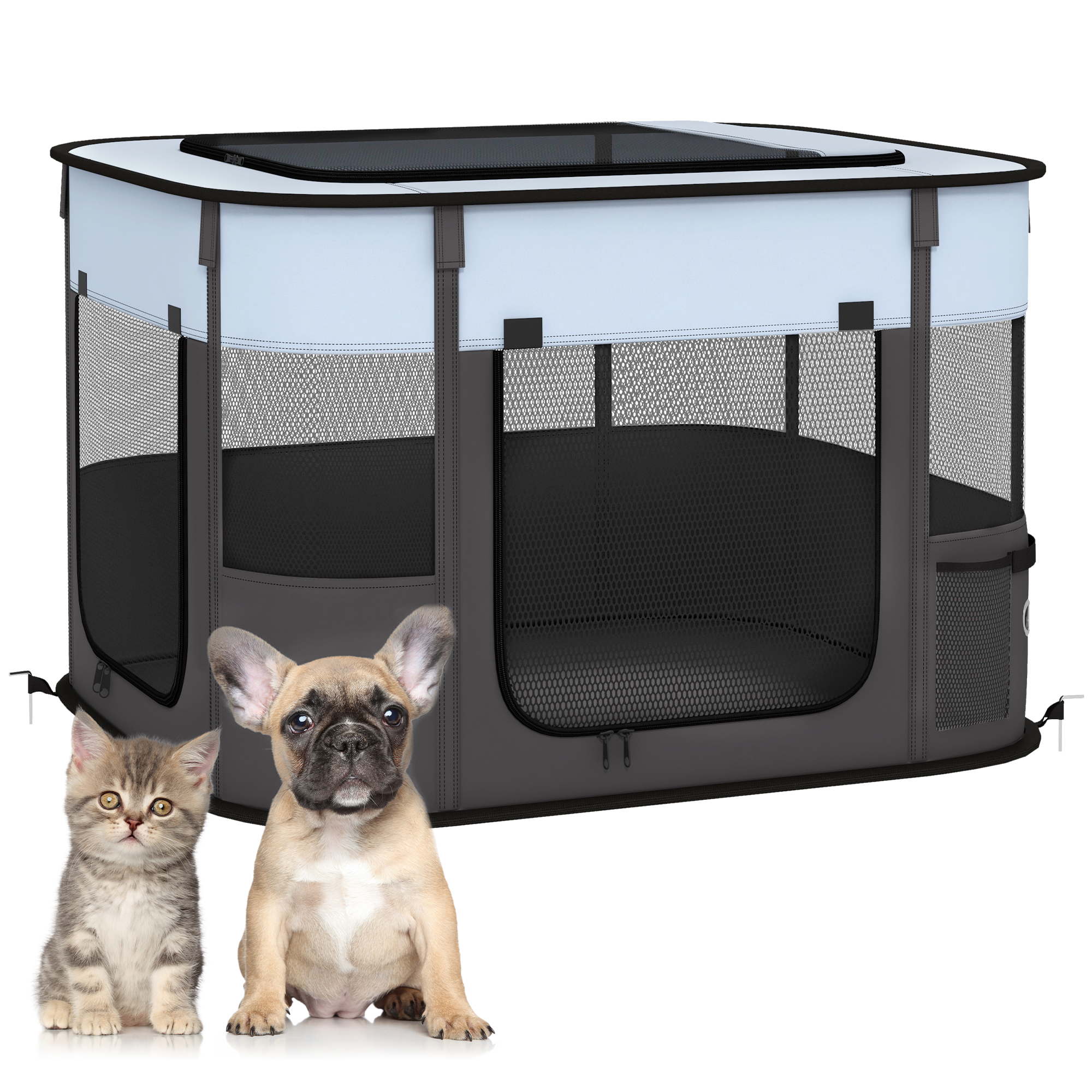 Shelley Oxford Fabric Foldable Dog Pen with Storage Bag 45H x 74L x 60Wcm - Grey - Life Essentials