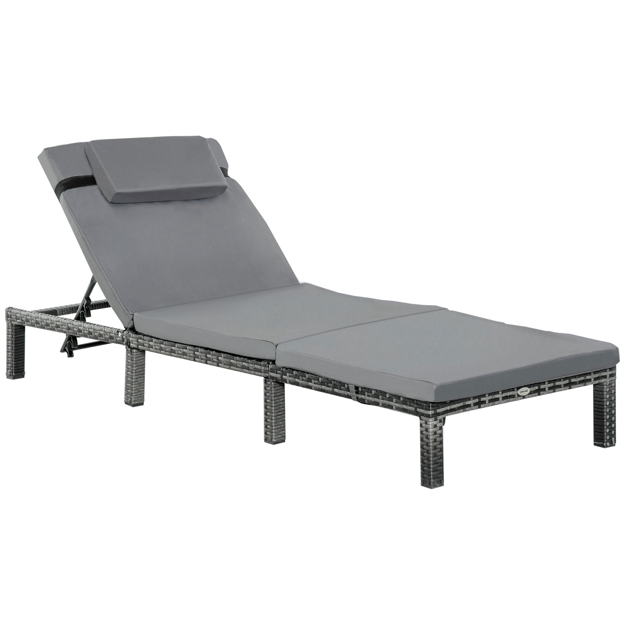 Garden Outdoor Rattan Furniture Patio Sun Lounger Recliner Reclining Chair Bed Fire Resistant Sponge, Grey - Life Essentials
