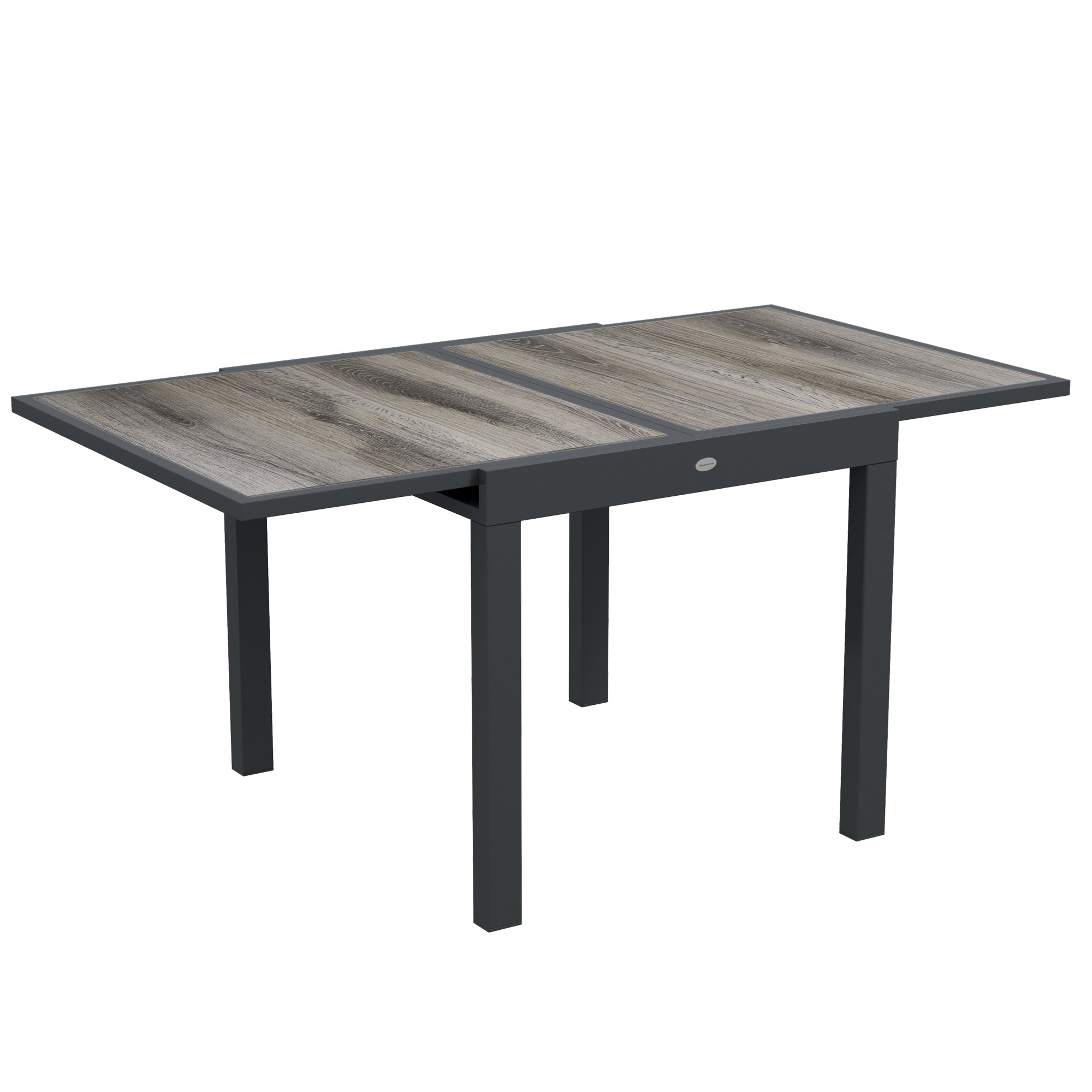 Extending Garden Table, Outdoor Dining Table for 6, Aluminium Frame Rectangular Patio Table with Plastic Board Tabletop,80/160L x 80W x 75H cm, Grey -