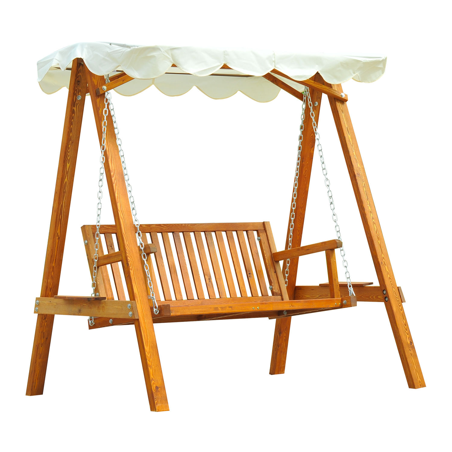 2 Seater Garden Swing Seat Wooden Swing Chair Outdoor Hammock Bench Furniture, Cream White - Life Essentials