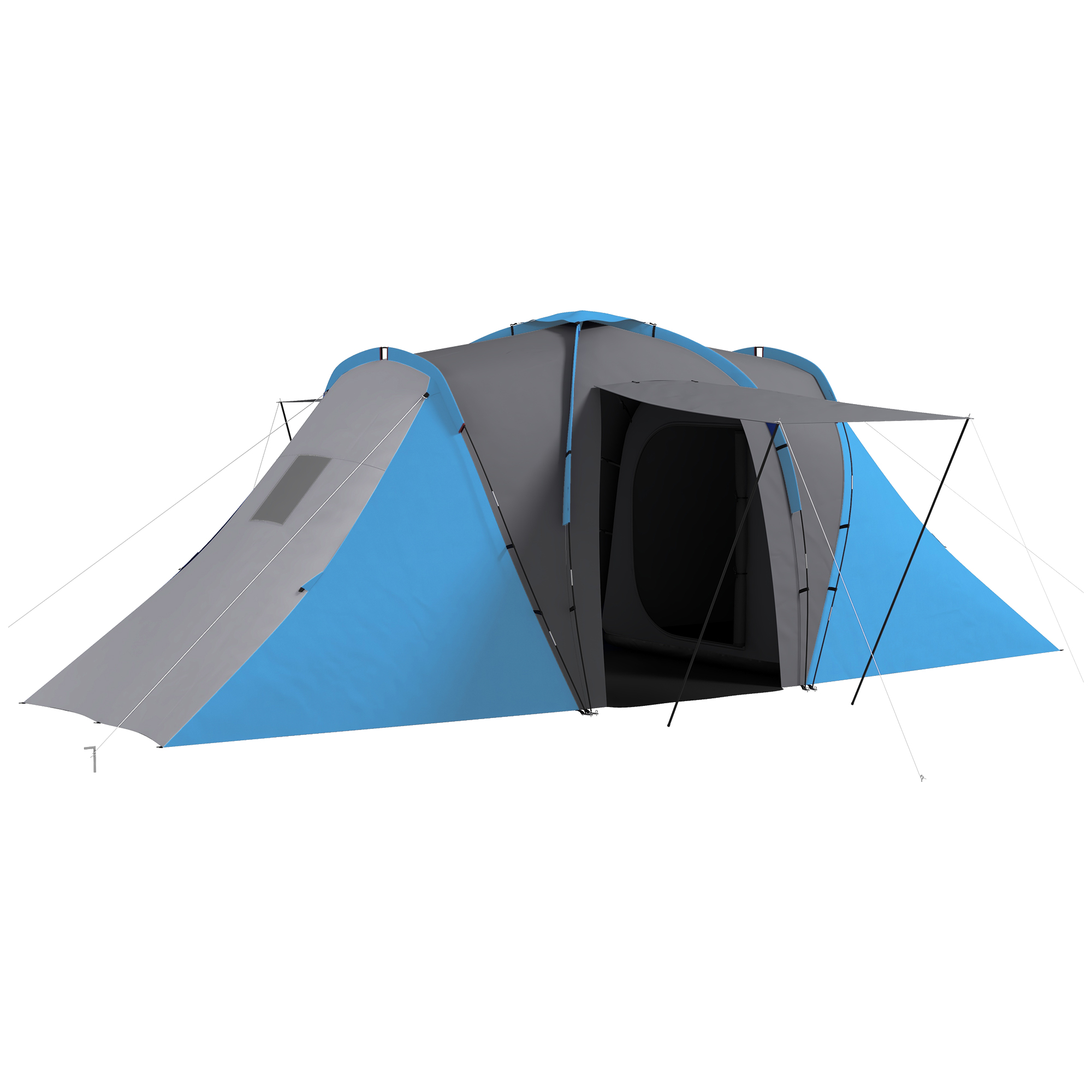 Large Camping Tent Tunnel Tent with 2 Bedroom and Living Area, 2000mm Waterproof, Portable with Bag for 4-6 Man, Blue - Life Essentials