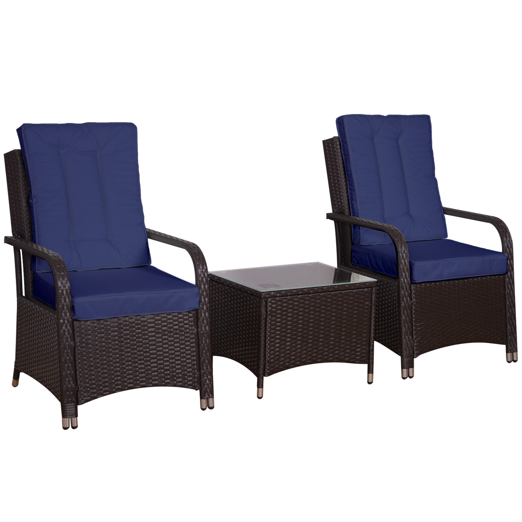 Jones 3 Pieces Rattan Bistro Set with Cushioned Chairs and Coffee Table - Life Essentials