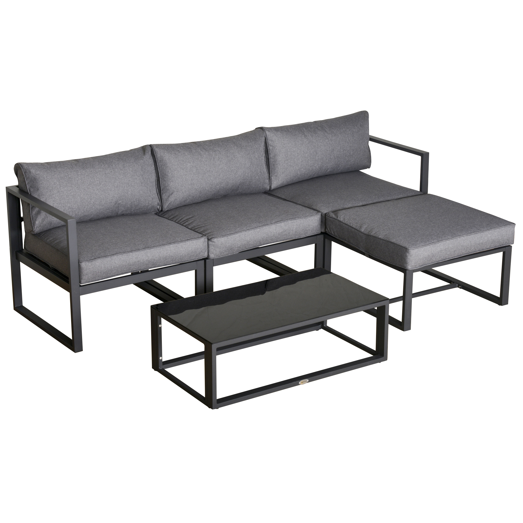 5 Pieces Outdoor Patio Furniture Set, Sofa Couch with Glass Coffee Table, Cushioned Chairs and Metal Frame, for Balcony Garden Backyard, Grey - Life 