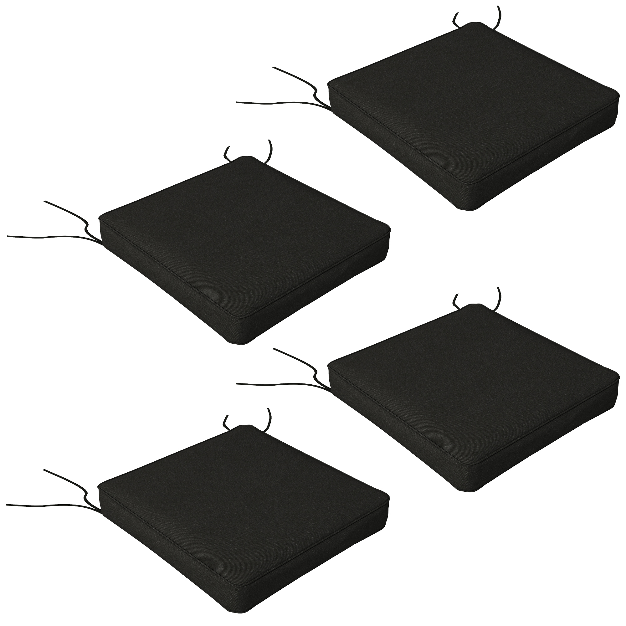 4-Piece Seat Cushions Pillow Replacement, Patio Chair Cushions Set with Ties for Indoor Outdoor, Black - Life Essentials