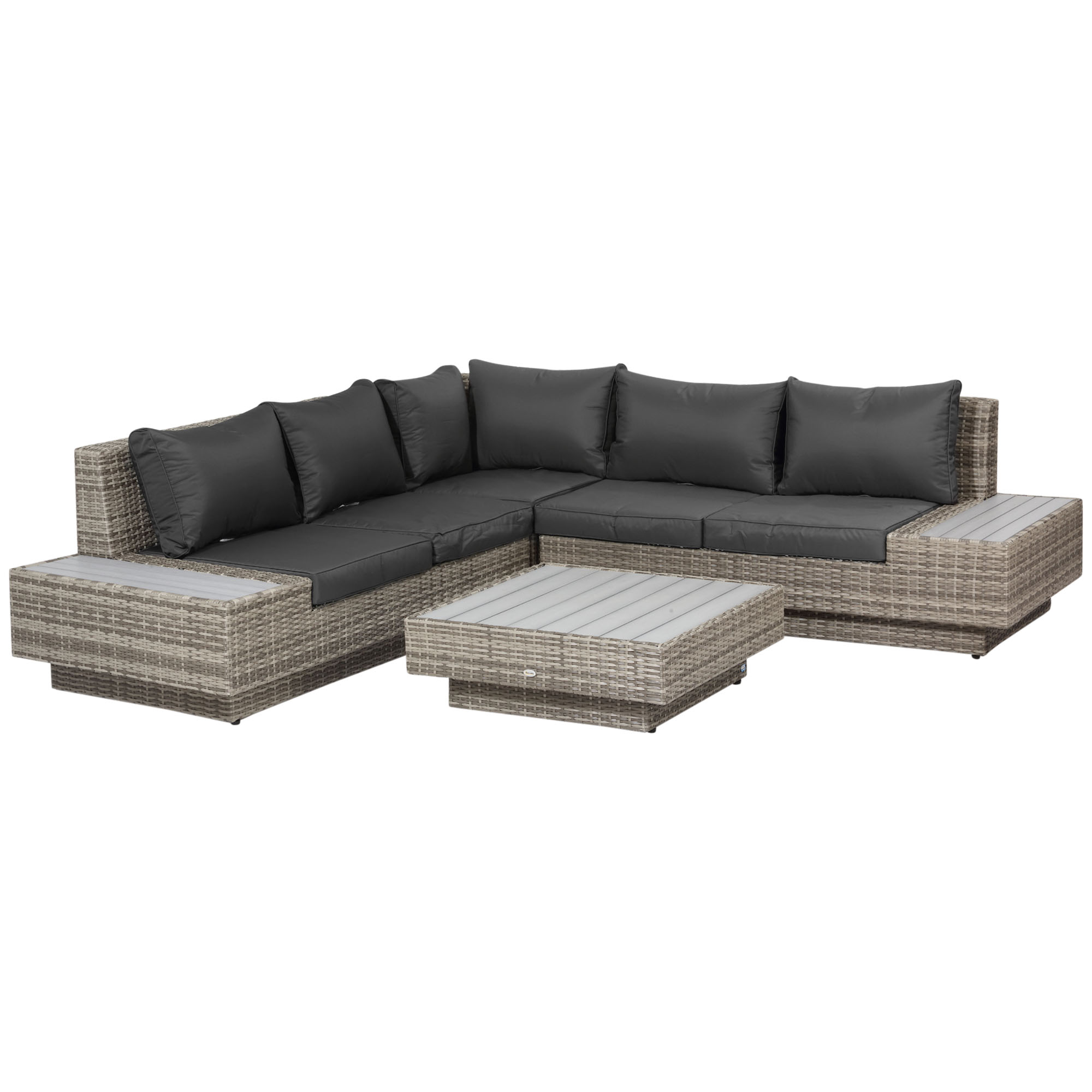 4 PCs Rattan Garden Furniture Outdoor Sectional Corner Sofa and Coffee Table Set Conservatory Wicker Weave with Armrest Cushions Light Grey - Life 