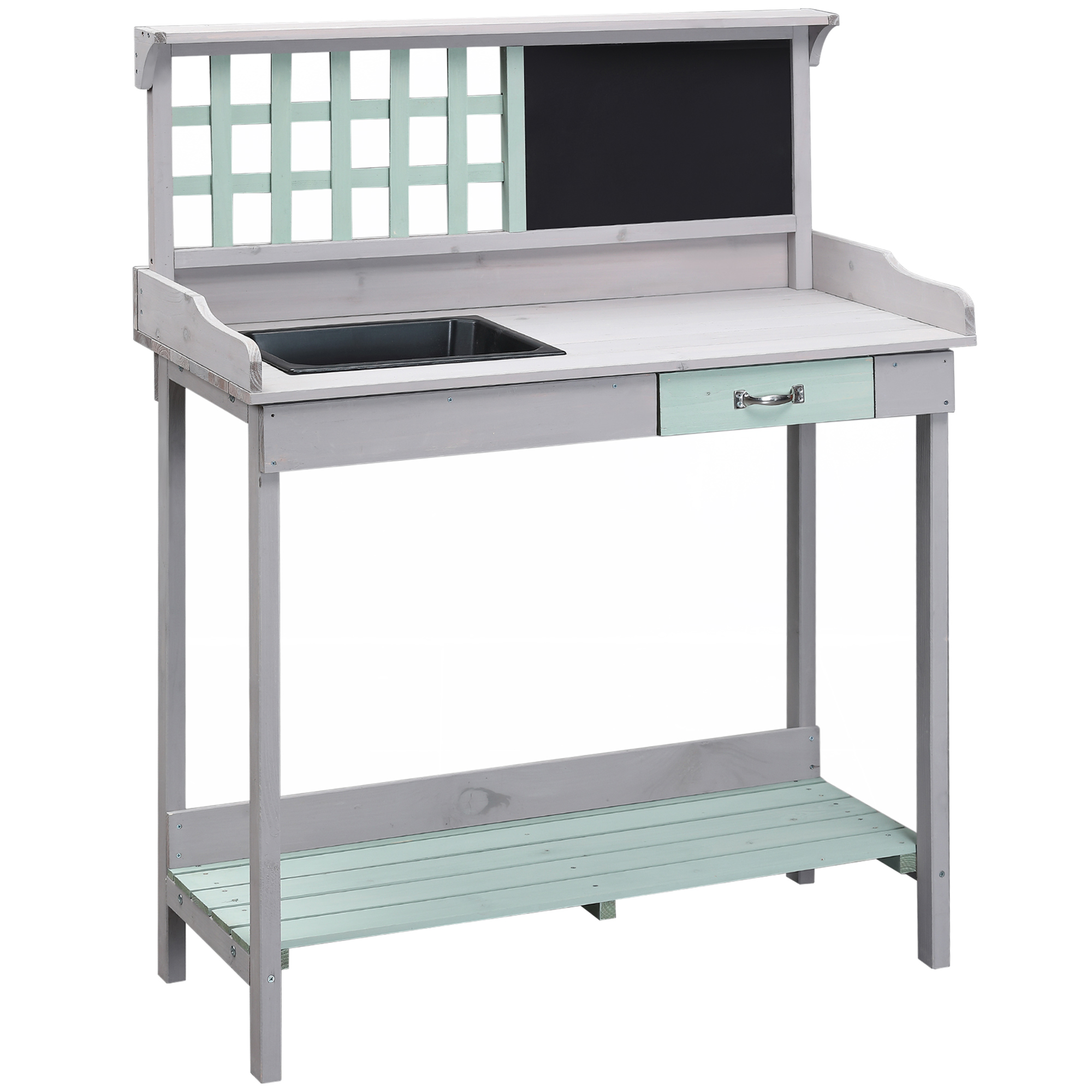 Wooden Garden Potting Table with Drawer Flower Plant Work Bench Workstation Tool Storage Shelves Outdoor - Life Essentials
