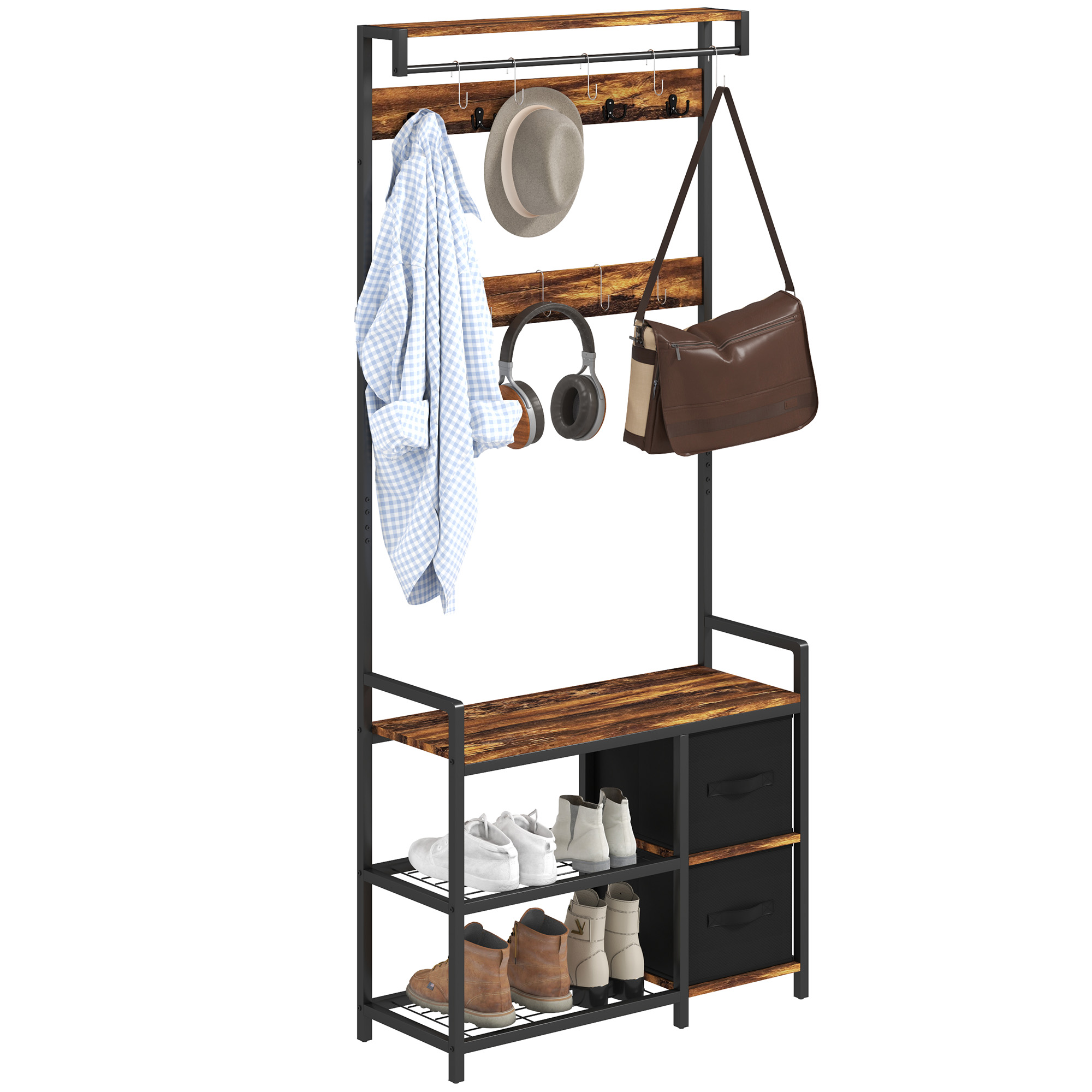 HERON Industrial-Style Multi-Use Hallway Tree - Brown/Black - Life Essentials