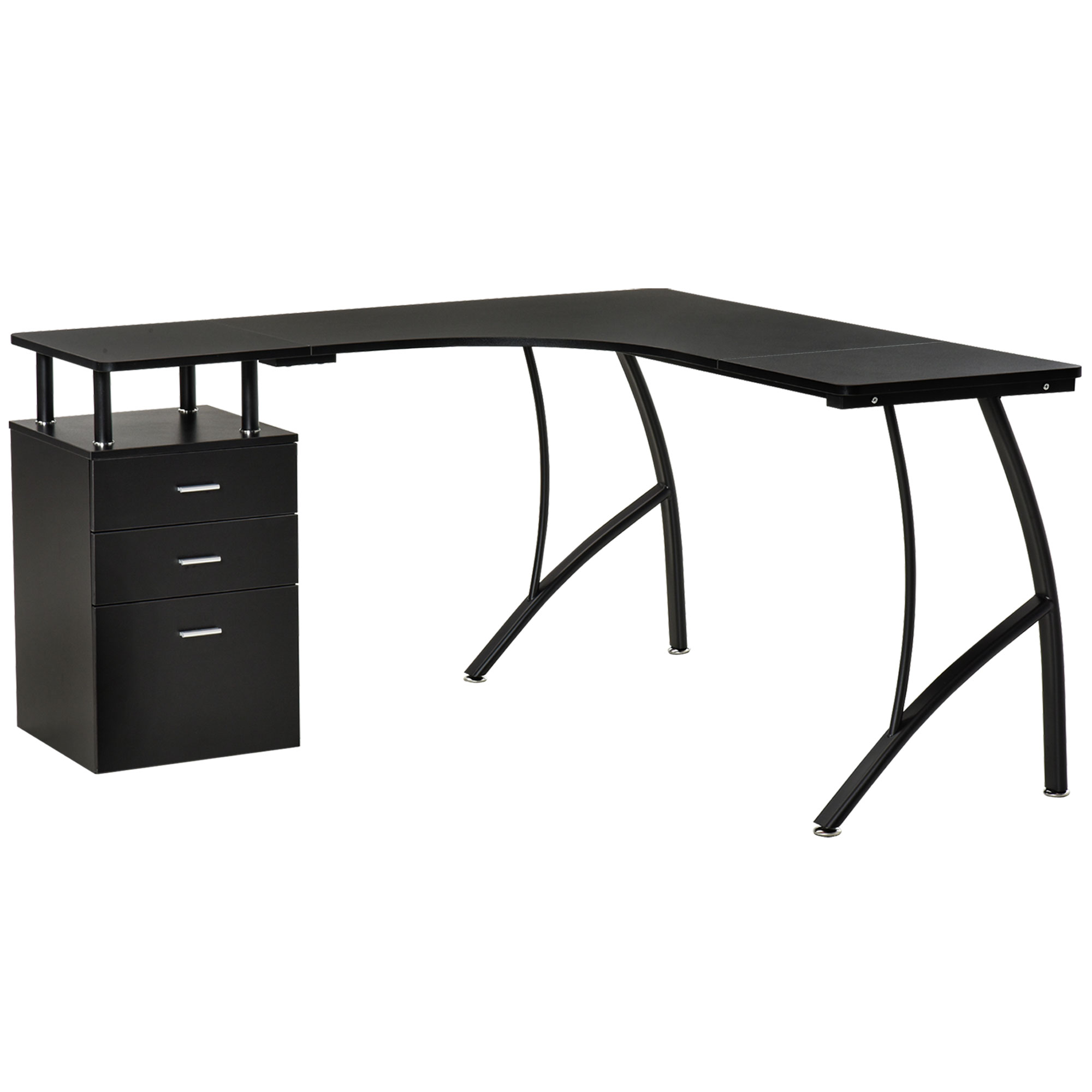 L-Shaped Computer Desk Table with Storage Drawer Home Office Corner Industrial Style Workstation, Black - Life Essentials