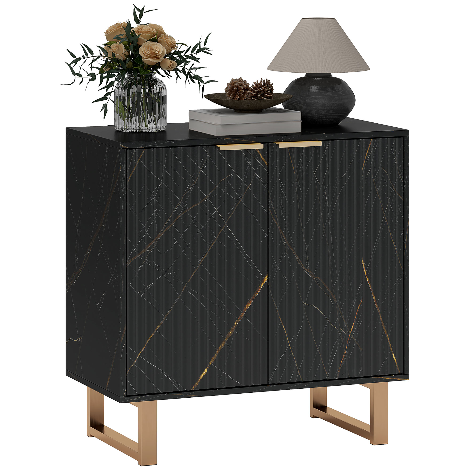 HERON Elegant Storage Sideboard - Black/Gold-Tone - Life Essentials