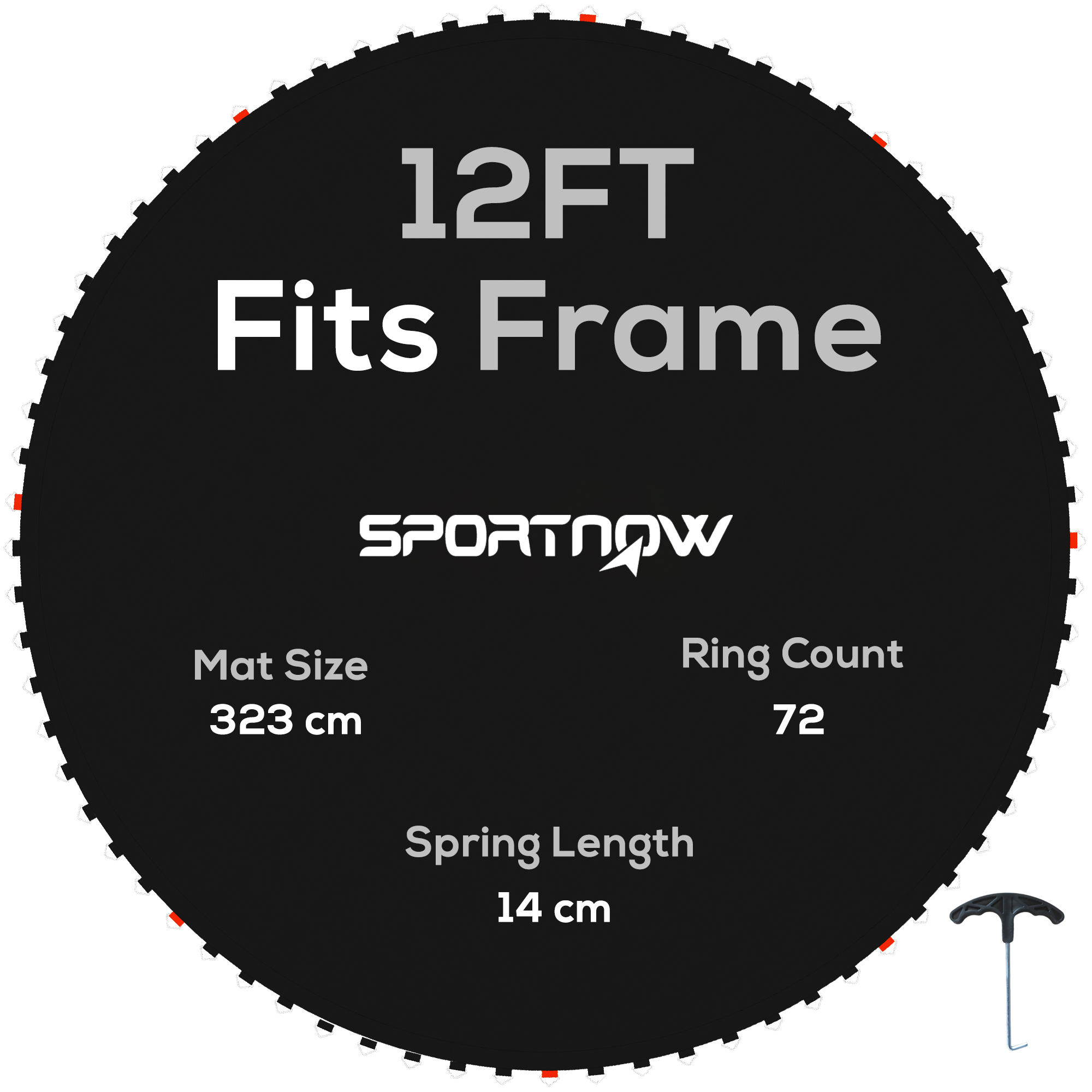 SPORTNOW Replacement Trampoline Mat with Spring Pull Tool and 72 V-Hooks, Fits 12ft Trampoline Using 14cm Springs - Life Essentials