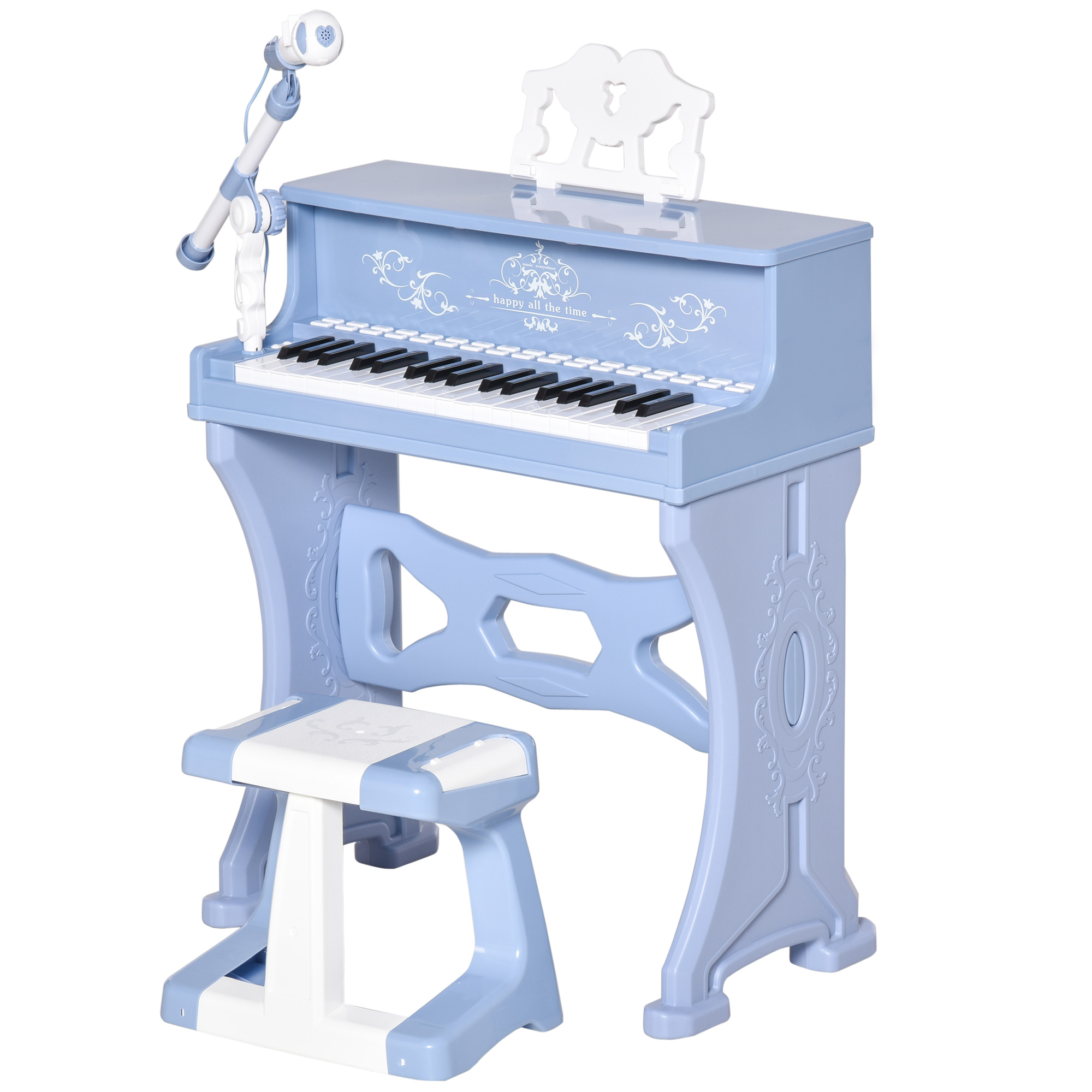 37 Keys Mini Electronic Keyboard Light Kids Musical Instrument Educational Game Children Grand Piano Toy Set w/Stool & Microphone & Music Blue - Life 