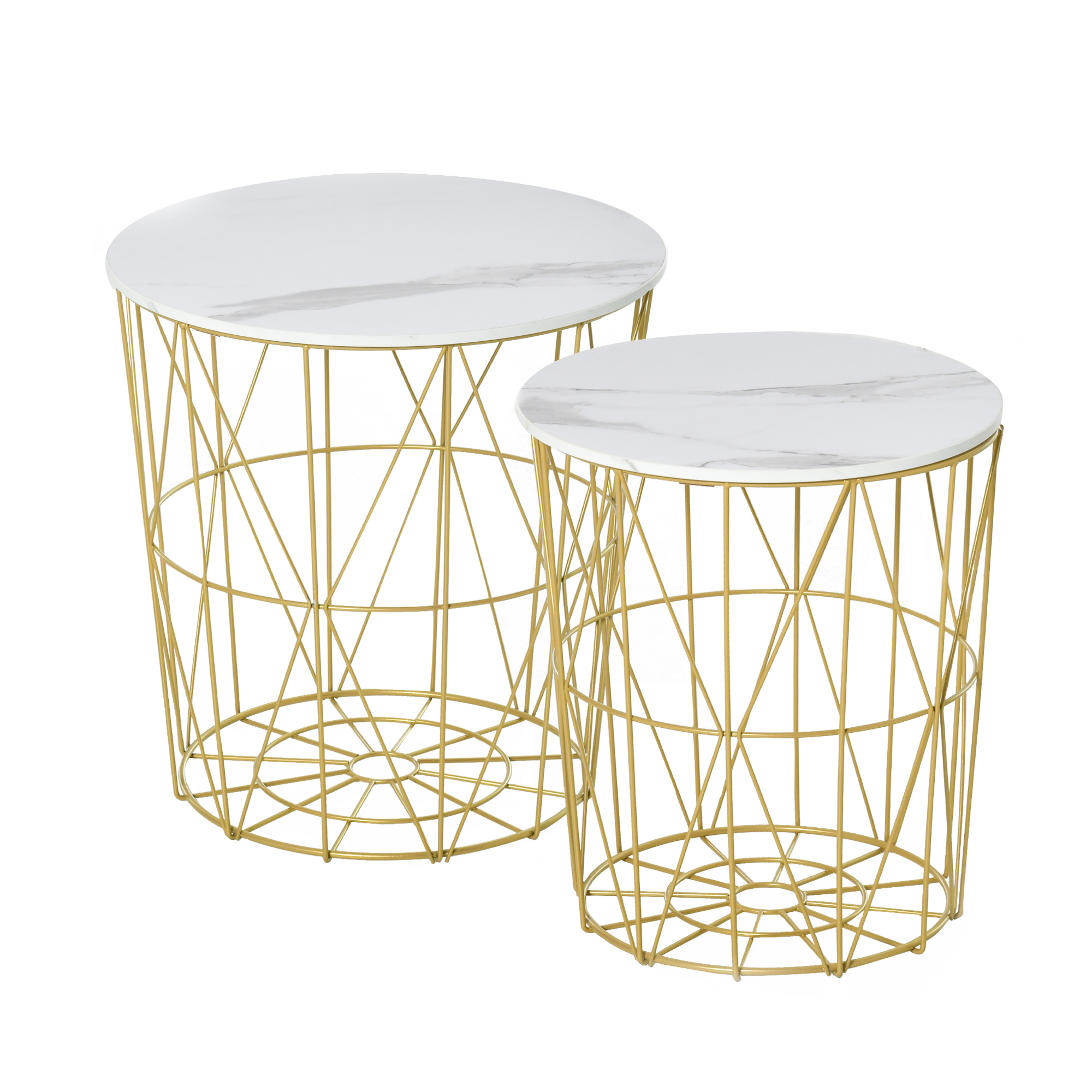 Set of 2 Nesting Side Tables with Storage, Round End Tables Coffee Tables with Steel Frame and Removable Round Top, White - Life Essentials