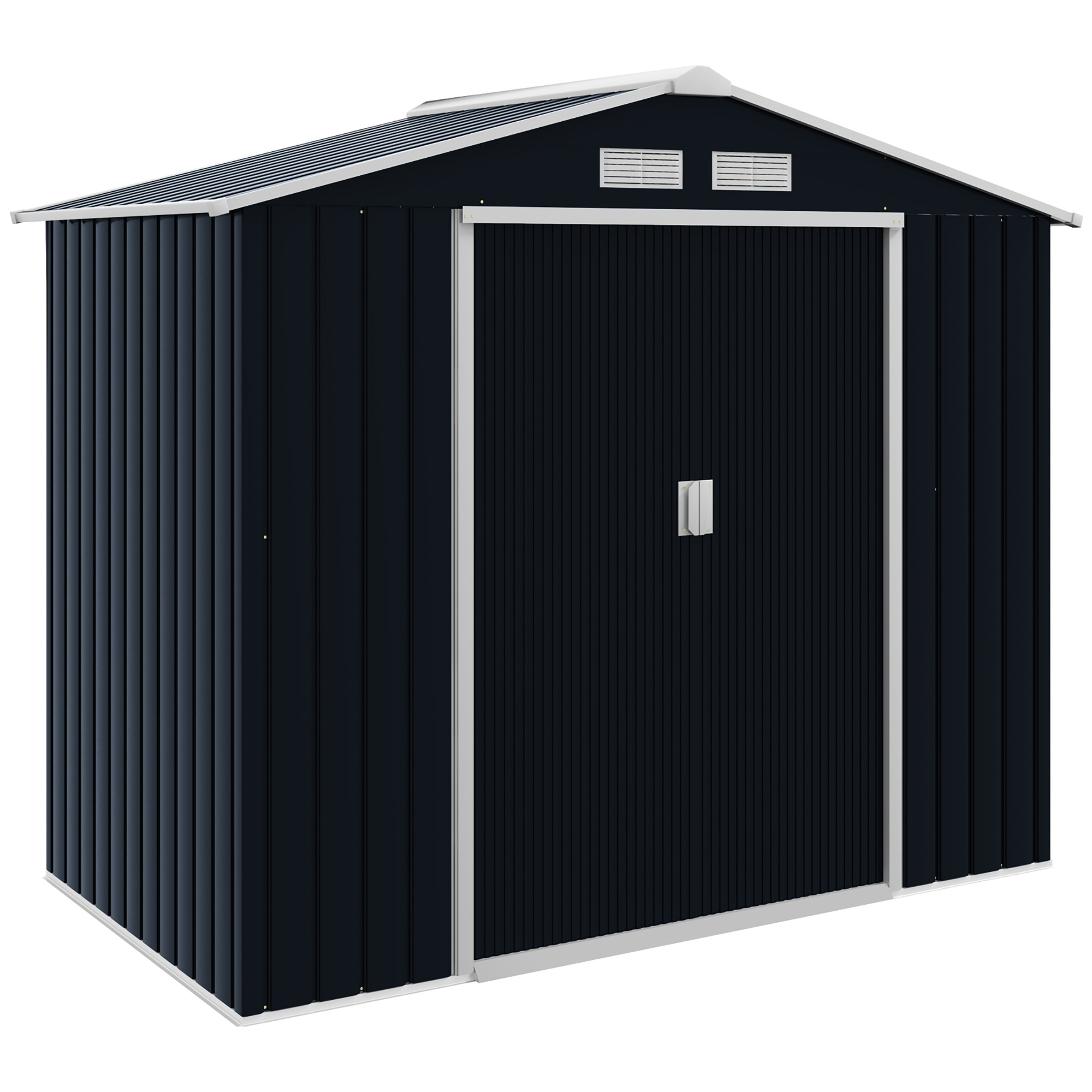 Lockable Garden Shed Large Patio Roofed Tool Metal Storage Building Foundation Sheds Box Outdoor Furniture, 7ft x 4ft, Dark Grey - Life Essentials