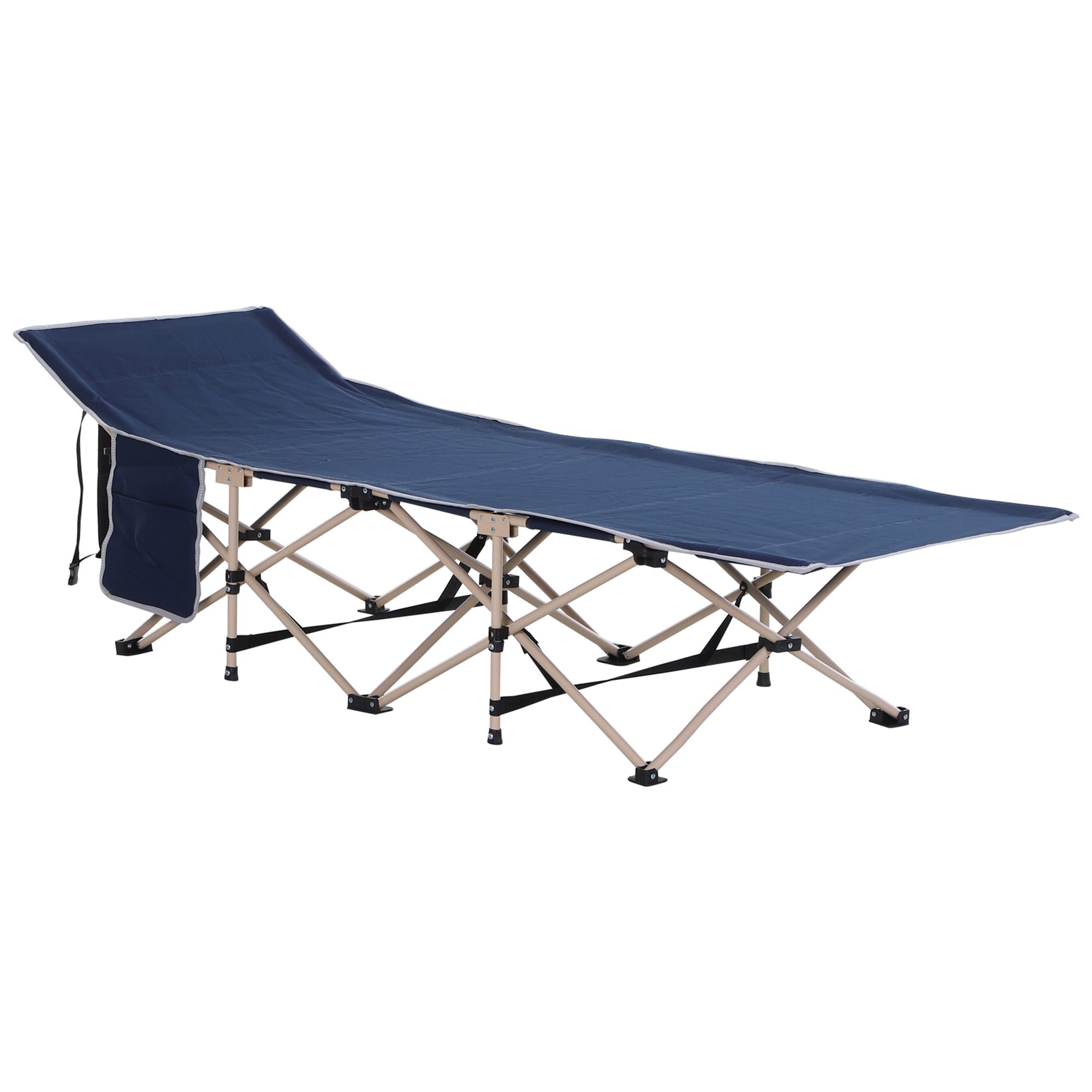 Single Person Camping Folding Cot Outdoor Patio Portable Military Sleeping Bed Travel Guest Leisure Fishing with Carry Bag, Blue - Life Essentials