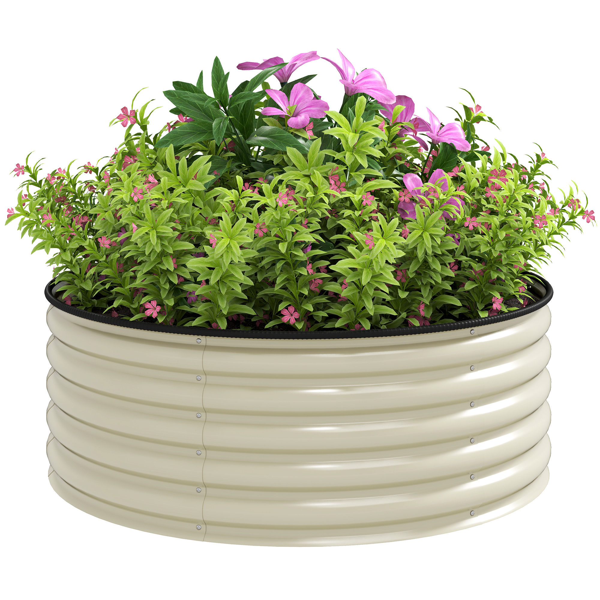 SUNVISTA Galvanised Raised Garden Bed with Safety Edging, Outdoor Raised Planter Box with Gloves, 120 x 120 x 43cm, Cream White - Life Essentials
