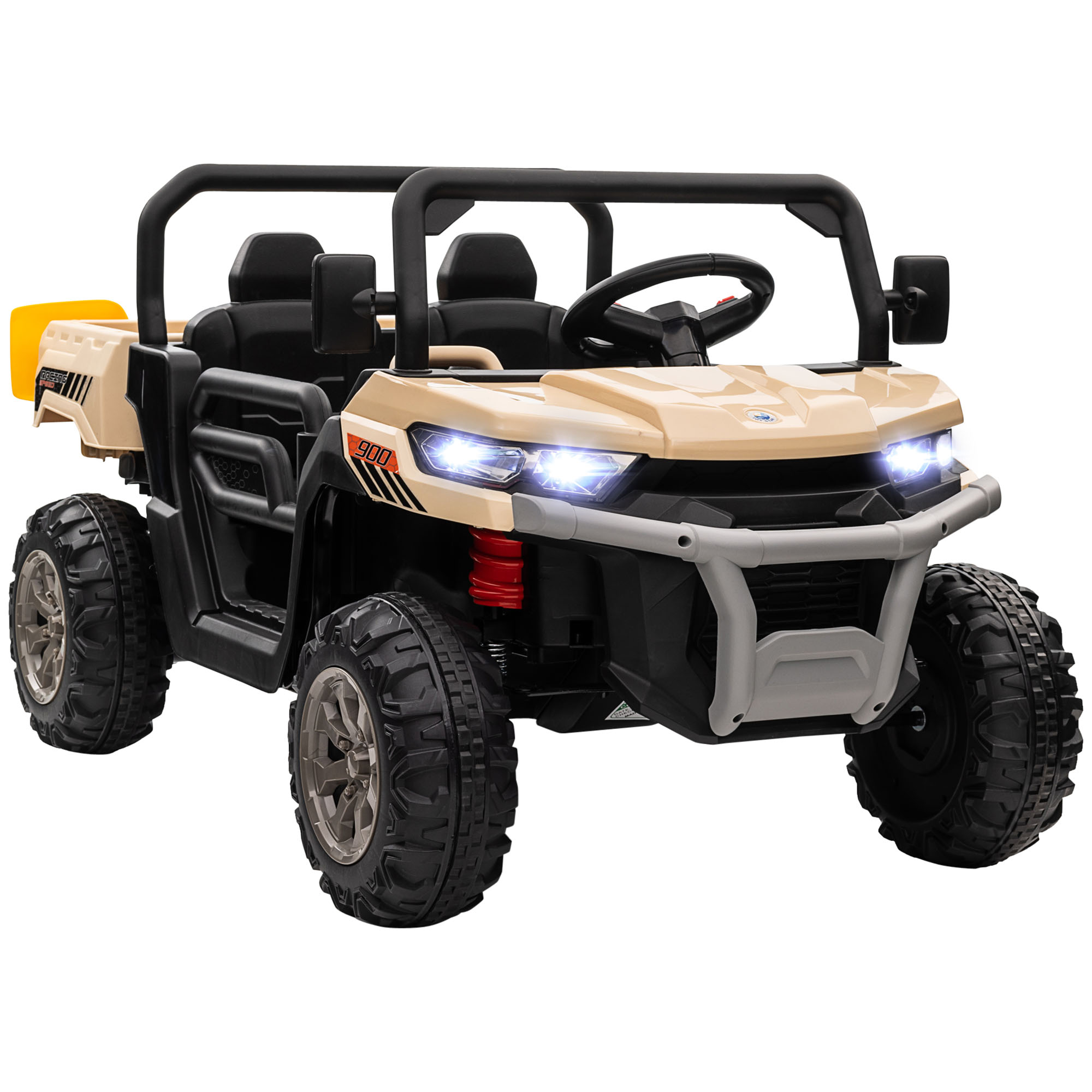 12V Two-Seater Kids Electric Ride-On Car, with Electric Bucket, Remote Control - Yellow - Life Essentials