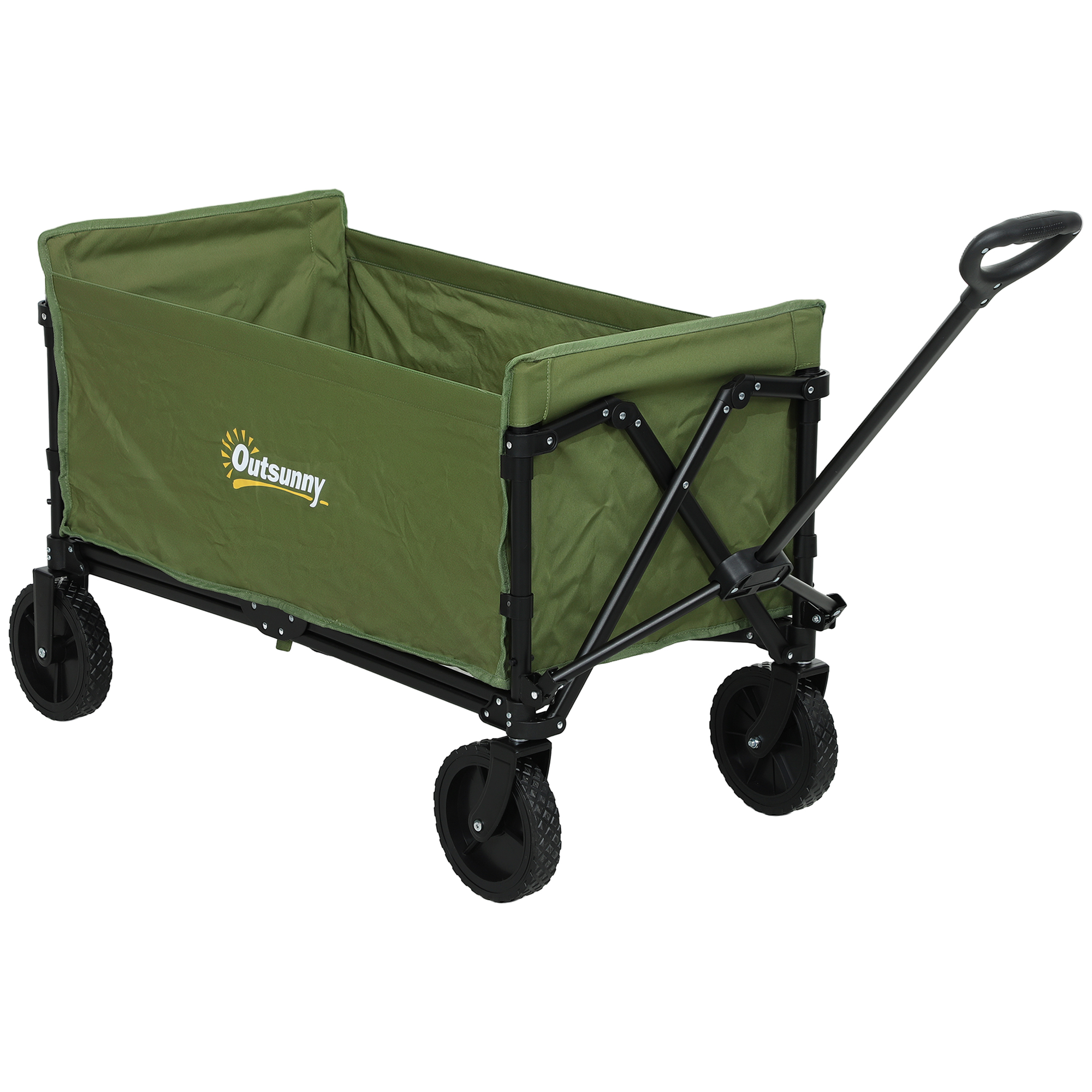 SUNVISTA 120L Folding Garden Trolley Cart, Outdoor Collapsible Wagon with Wheels and Adjustable Handle for Beach, Camping, Festival, Green - Life 