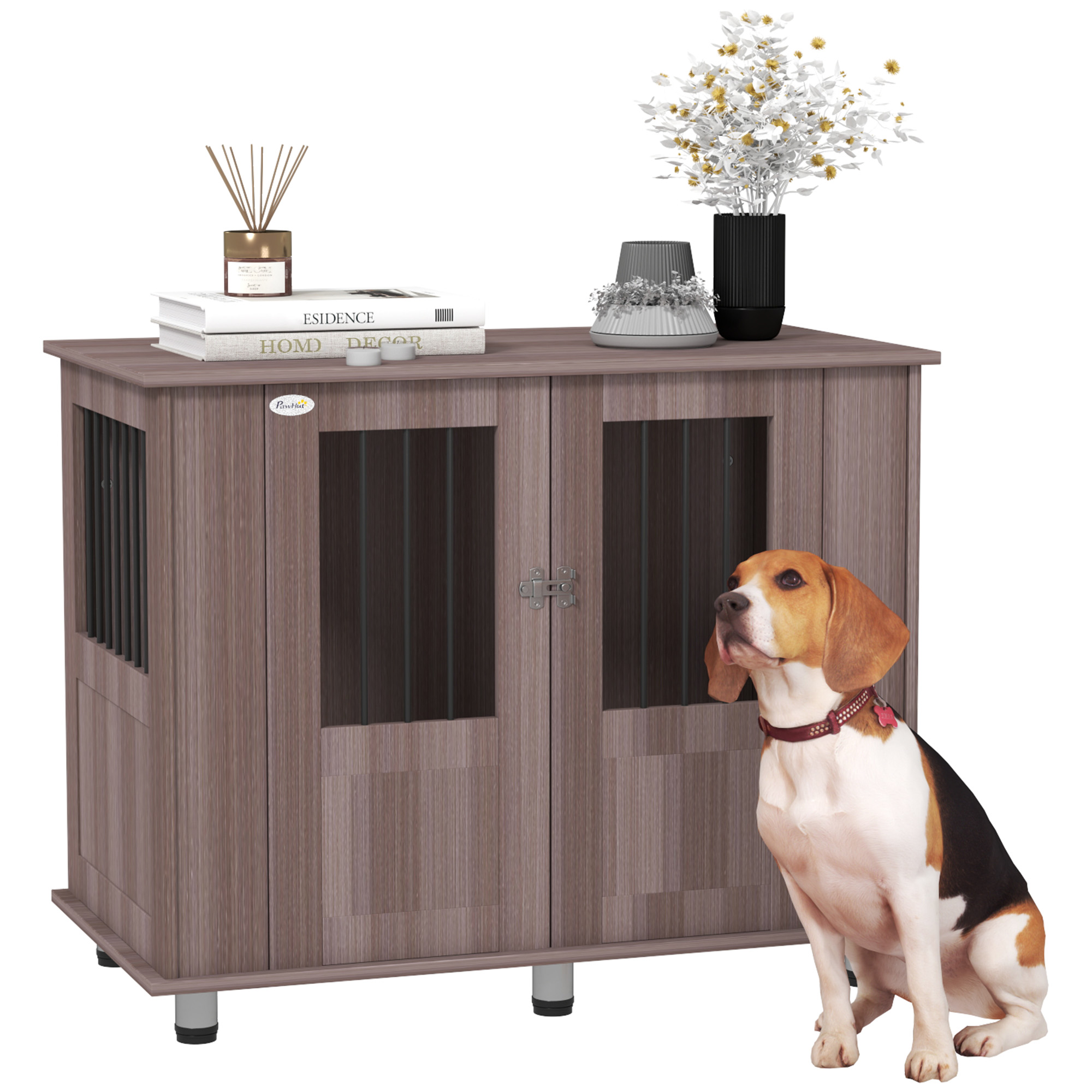 PAWSTER Dog Crate Table for Medium and Large Dogs with Magnetic Door for Indoor Use, 95 x 55 x 75 cm, Purple - Life Essentials