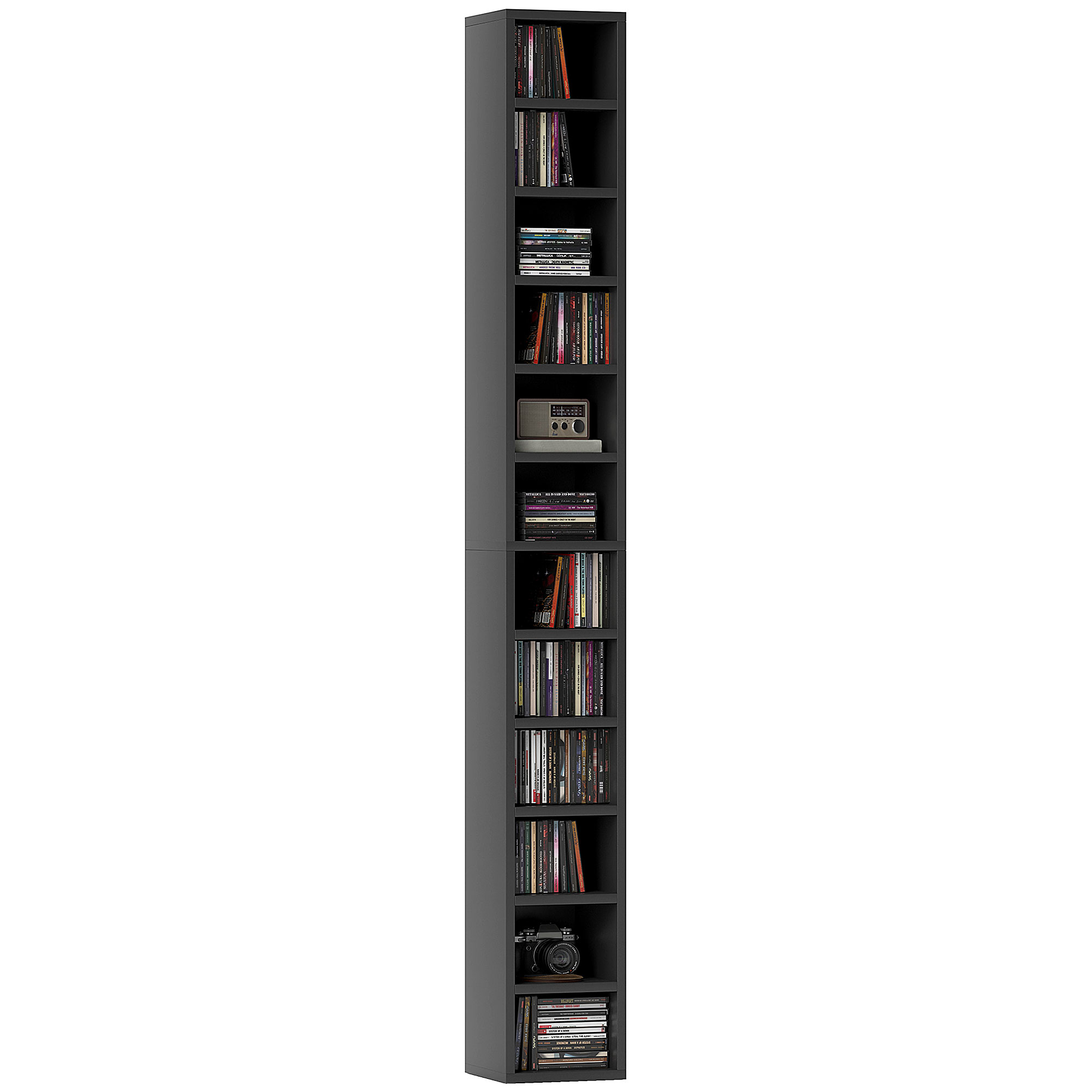 HERON 204 CD Tall Narrow Media Storage Tower - Black - Life Essentials