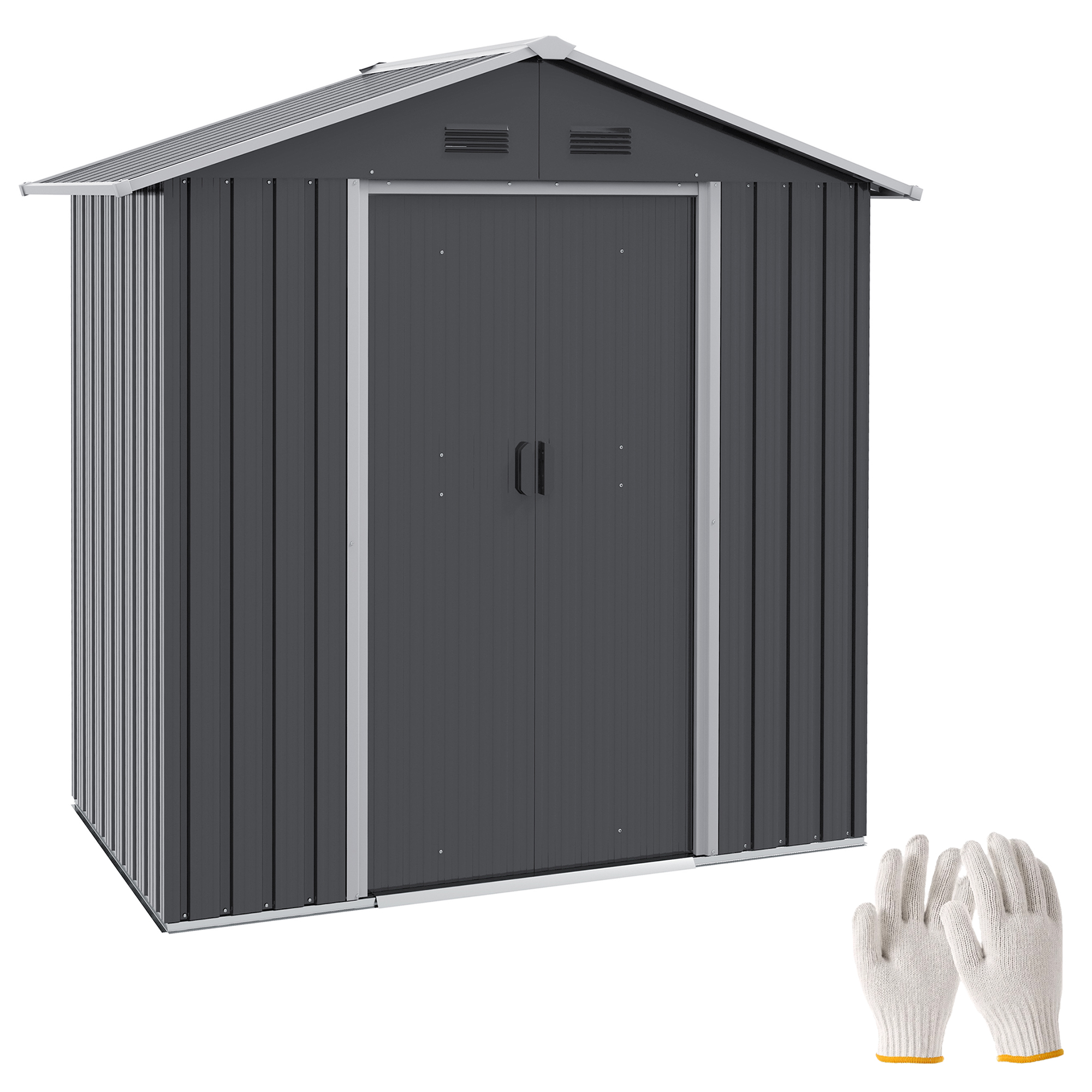 Metal Garden Storage Shed for OutDoor Tool Storage with Double Sliding Doors 4 Vents - Dark Grey - Life Essentials