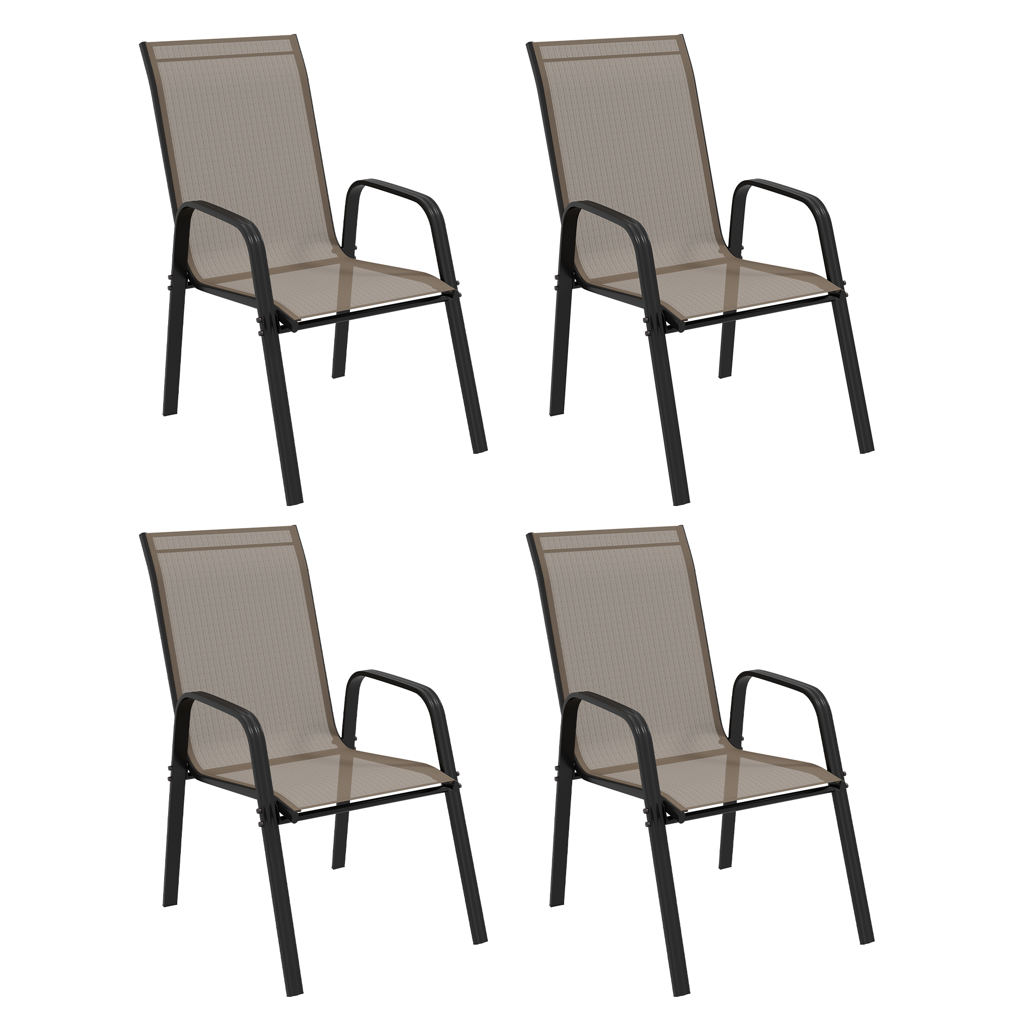4 Pieces Garden Chairs, Stackable Outdoor Dining Chair, Grey - Life Essentials