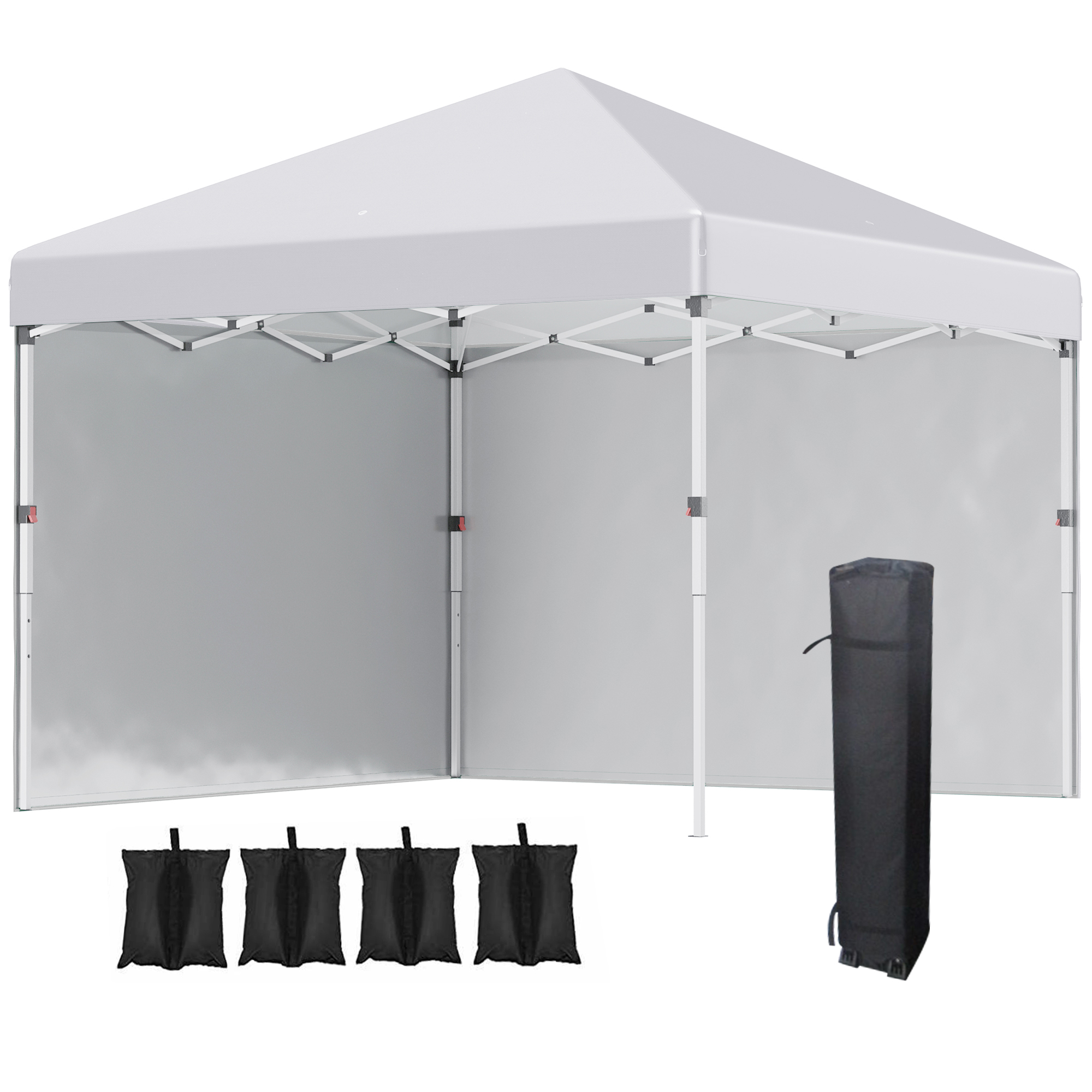 3 x 3 (M) Pop Up Gazebo with 2 Sidewalls, Leg Weight Bags and Carry Bag, Height Adjustable Party Tent Event Shelter for Garden, Patio, White - Life 
