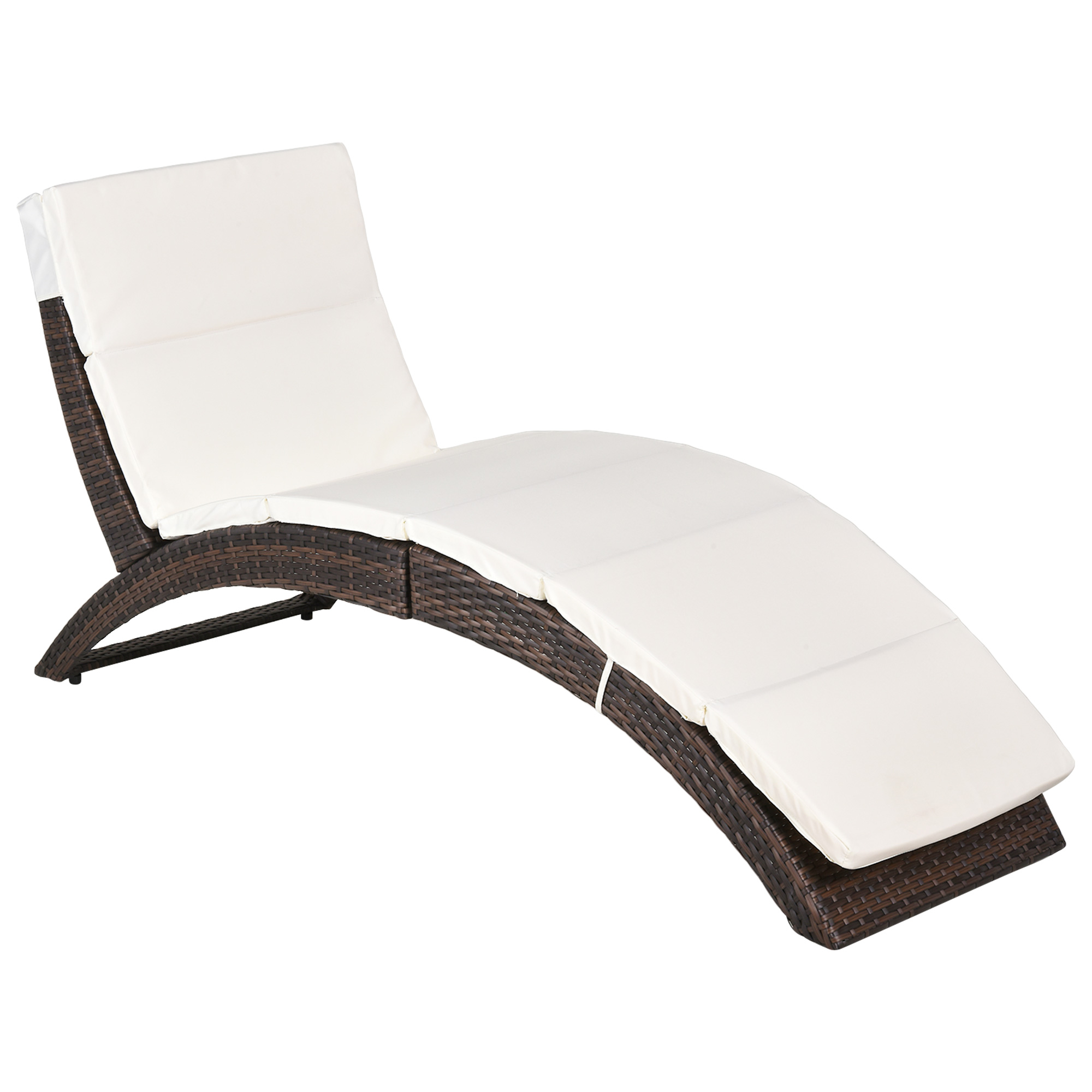 Garden Patio Rattan Wicker Folding Sun Lounger Recliner Bed Chair with Cushion for Outdoor, Mixed Brown - Life Essentials