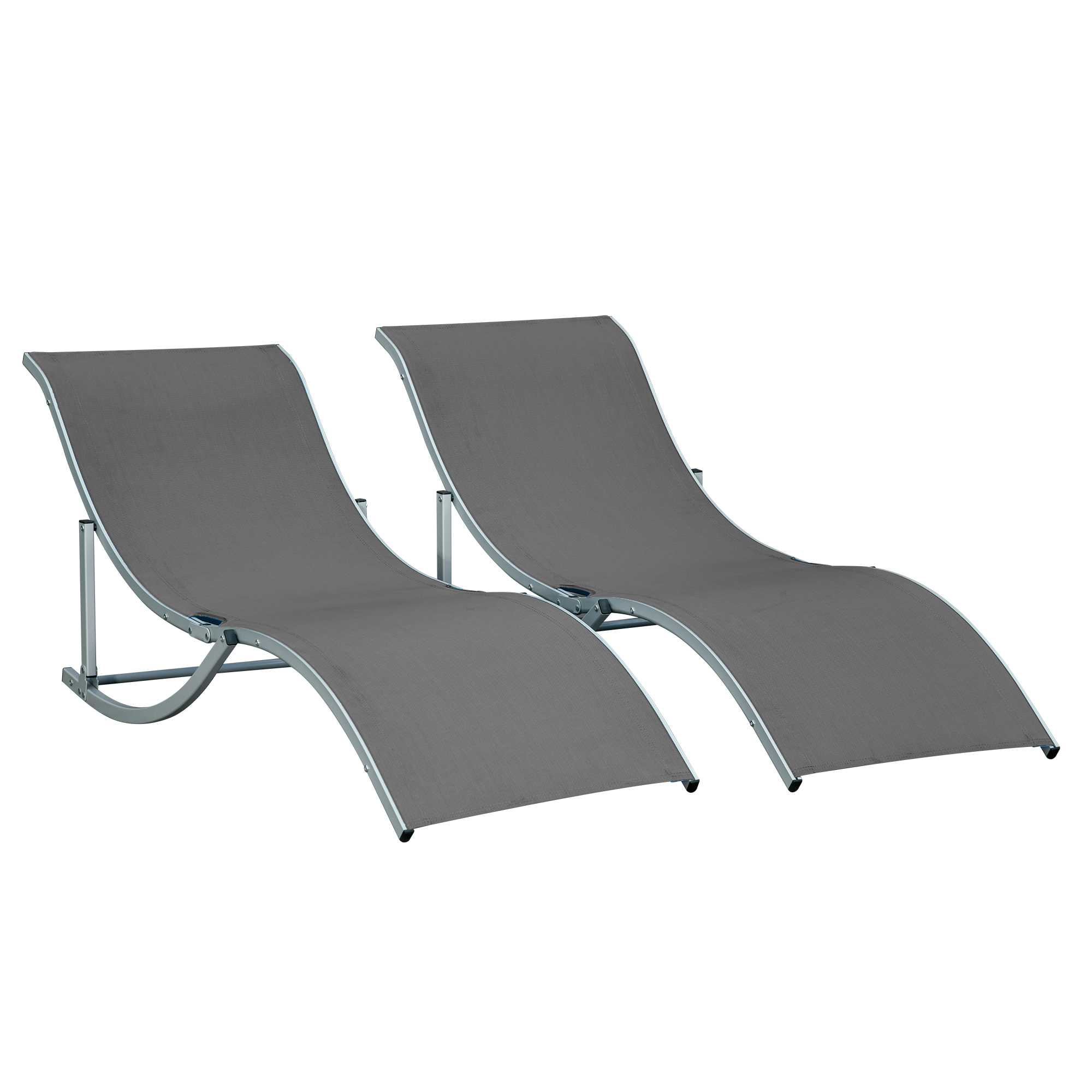 Set of 2 S-shaped Foldable Lounge Chair Sun Lounger Reclining Outdoor Chair for Patio Beach Garden Grey - Life Essentials